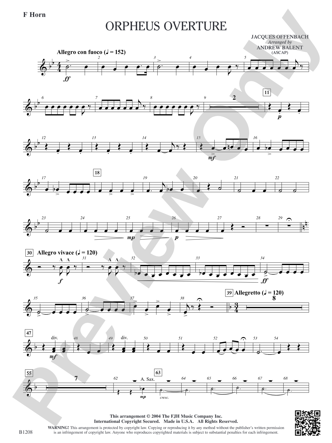 Orpheus Overture: F Horn