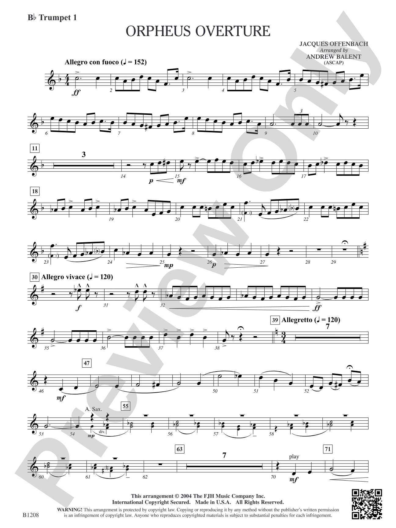 Orpheus Overture: B-flat Trumpet 1
