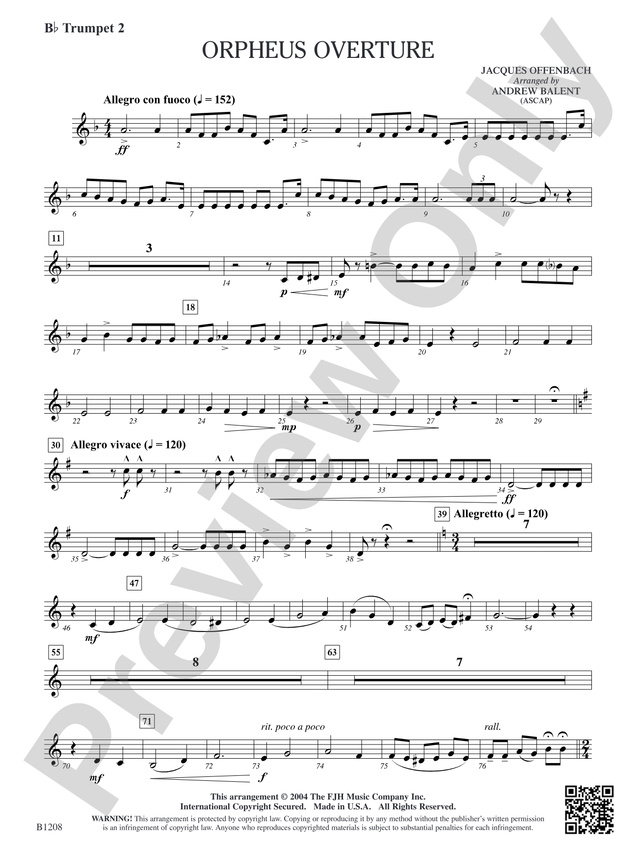 Orpheus Overture: B-flat Trumpet 2