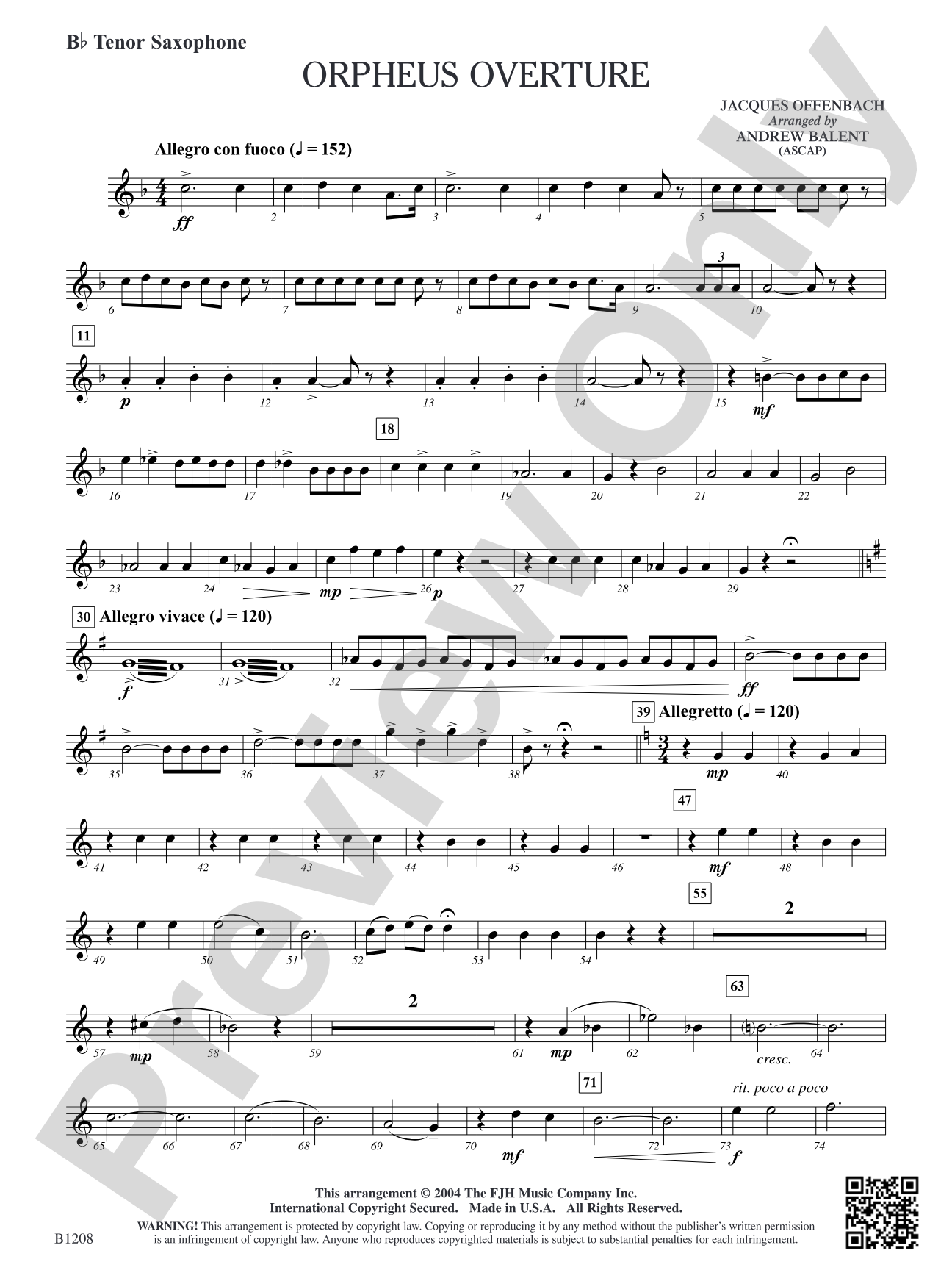 Orpheus Overture: B-flat Tenor Saxophone