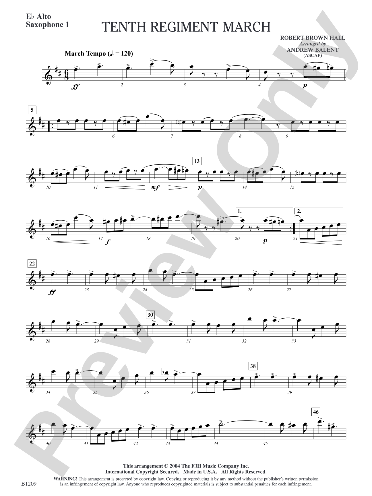 Tenth Regiment March: E-flat Alto Saxophone 1