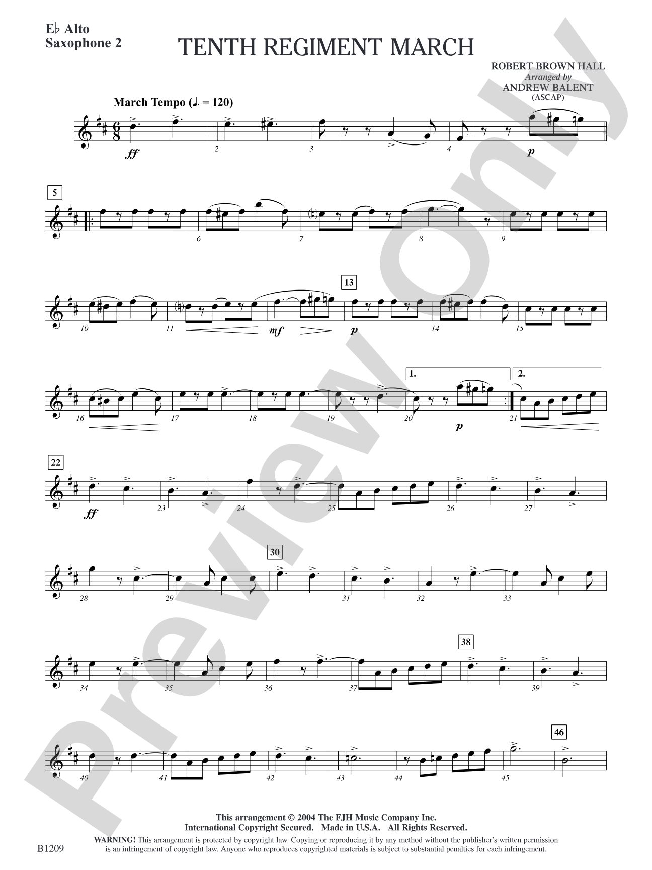 Tenth Regiment March: E-flat Alto Saxophone 2