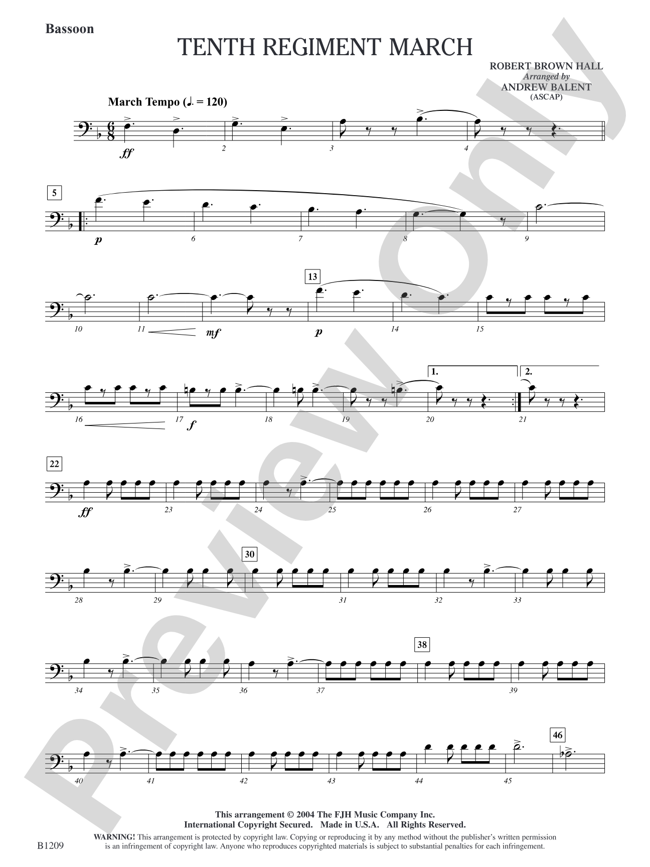 Tenth Regiment March: Bassoon