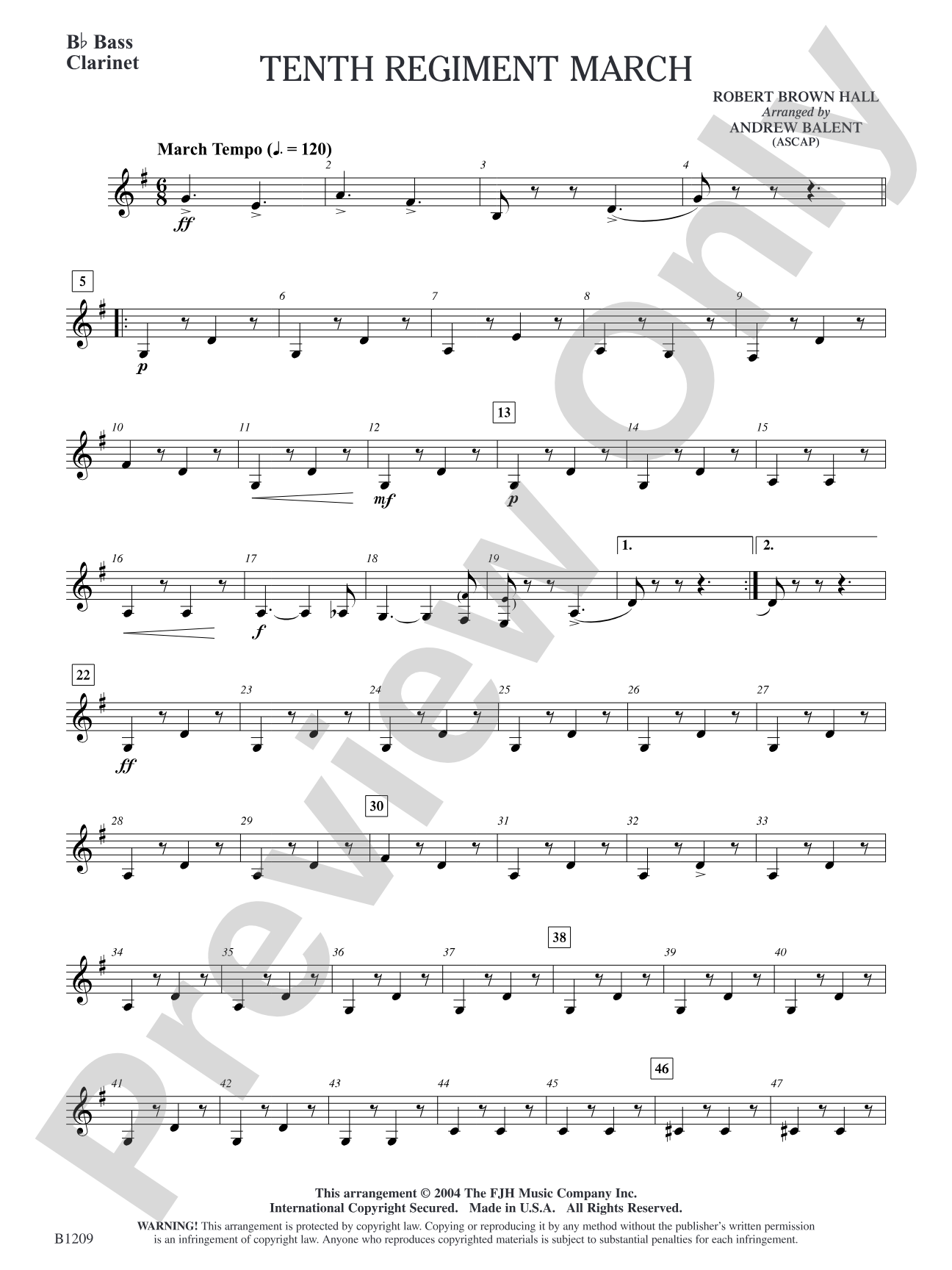 Tenth Regiment March: B-flat Bass Clarinet