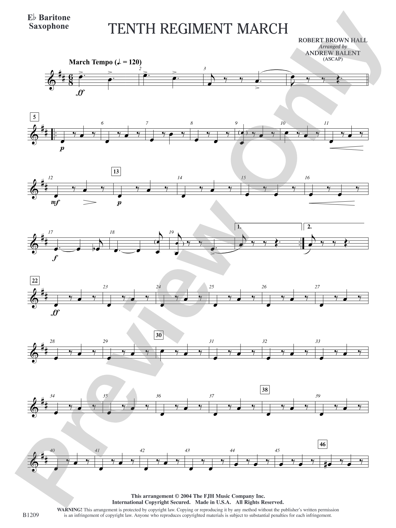 Tenth Regiment March: E-flat Baritone Saxophone