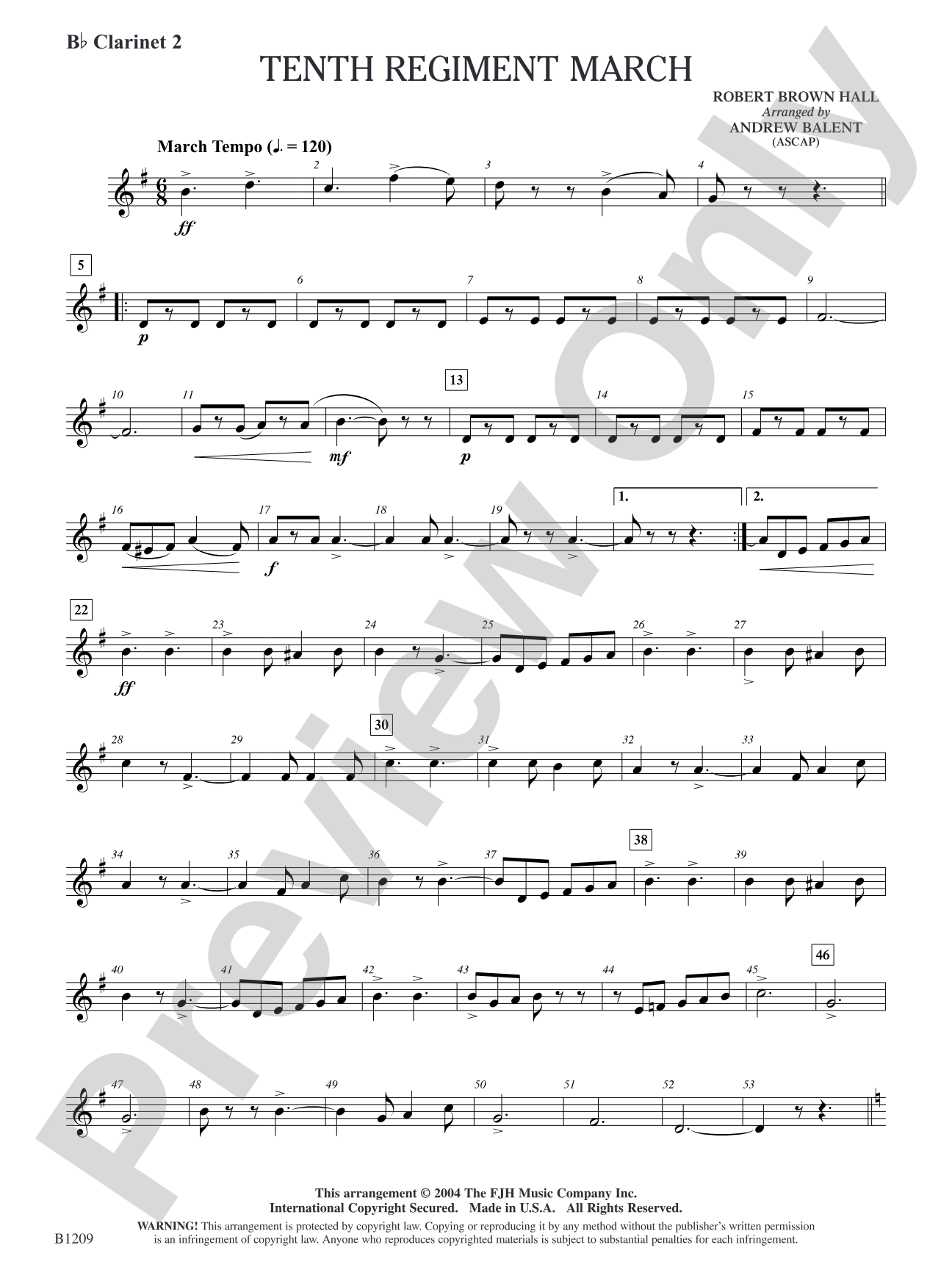 Tenth Regiment March: B-flat Clarinet 2