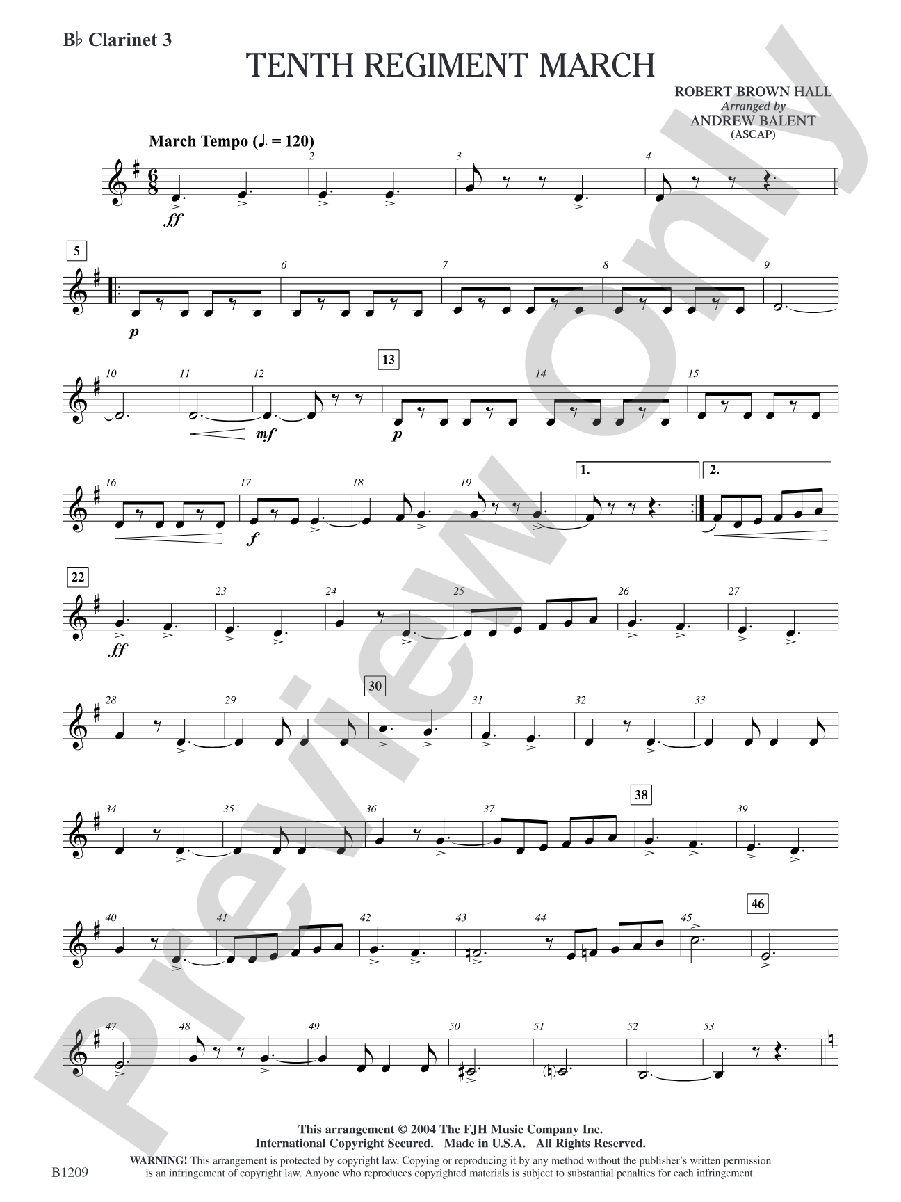 Tenth Regiment March: B-flat Clarinet 3