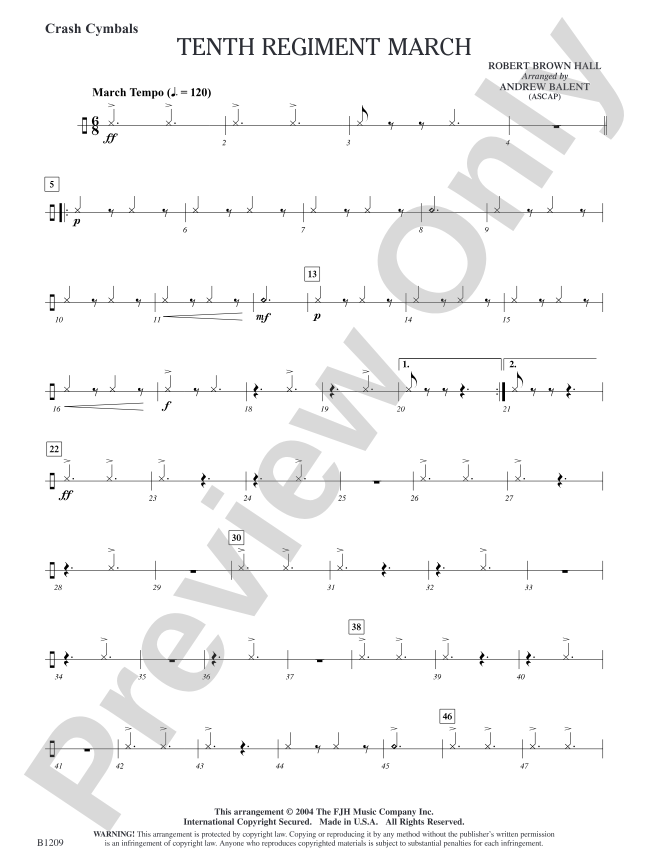 Tenth Regiment March: Crash Cymbals