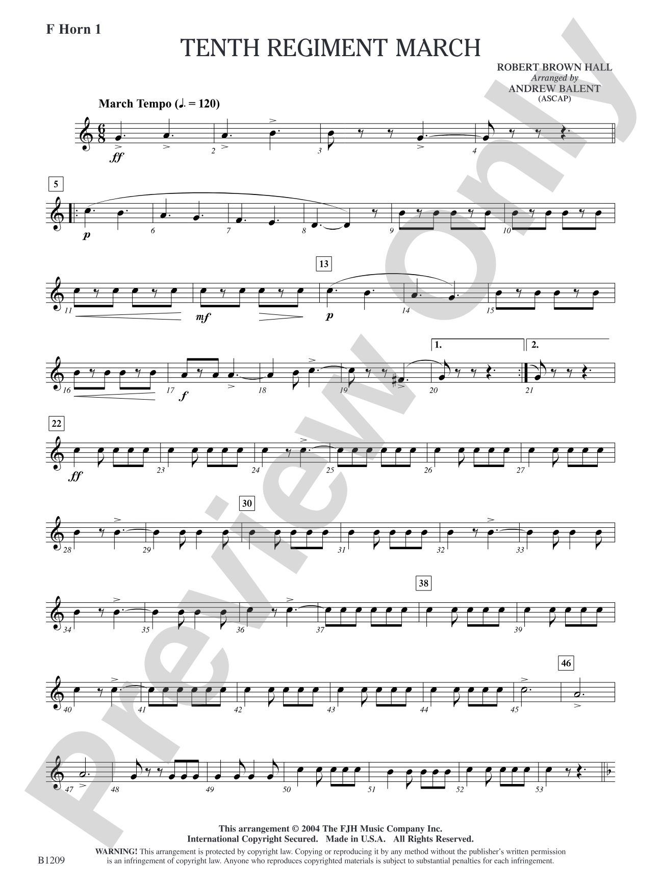 Tenth Regiment March: F Horn 1