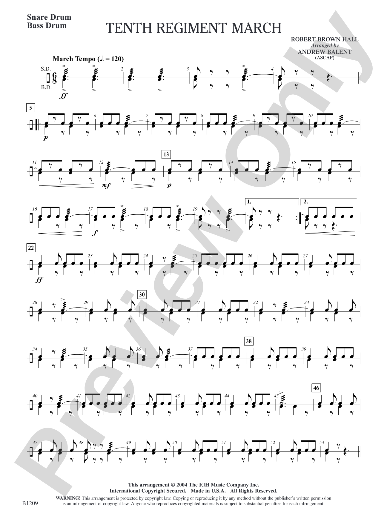 Tenth Regiment March: Snare Drum / Bass Drum