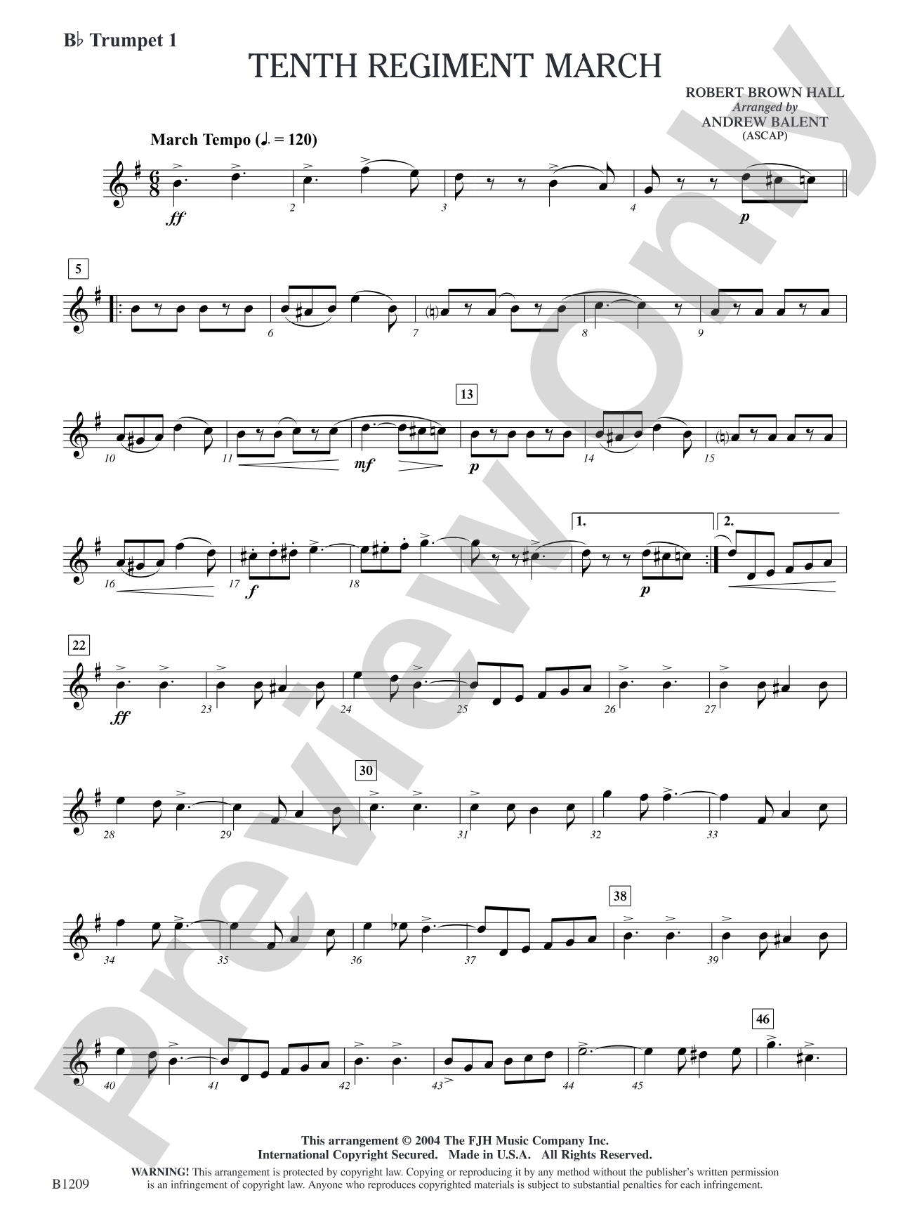 Tenth Regiment March: B-flat Trumpet 1