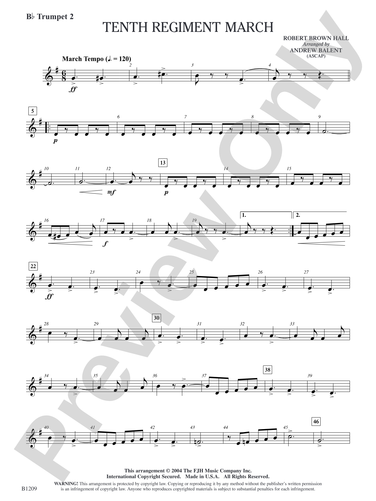 Tenth Regiment March: B-flat Trumpet 2