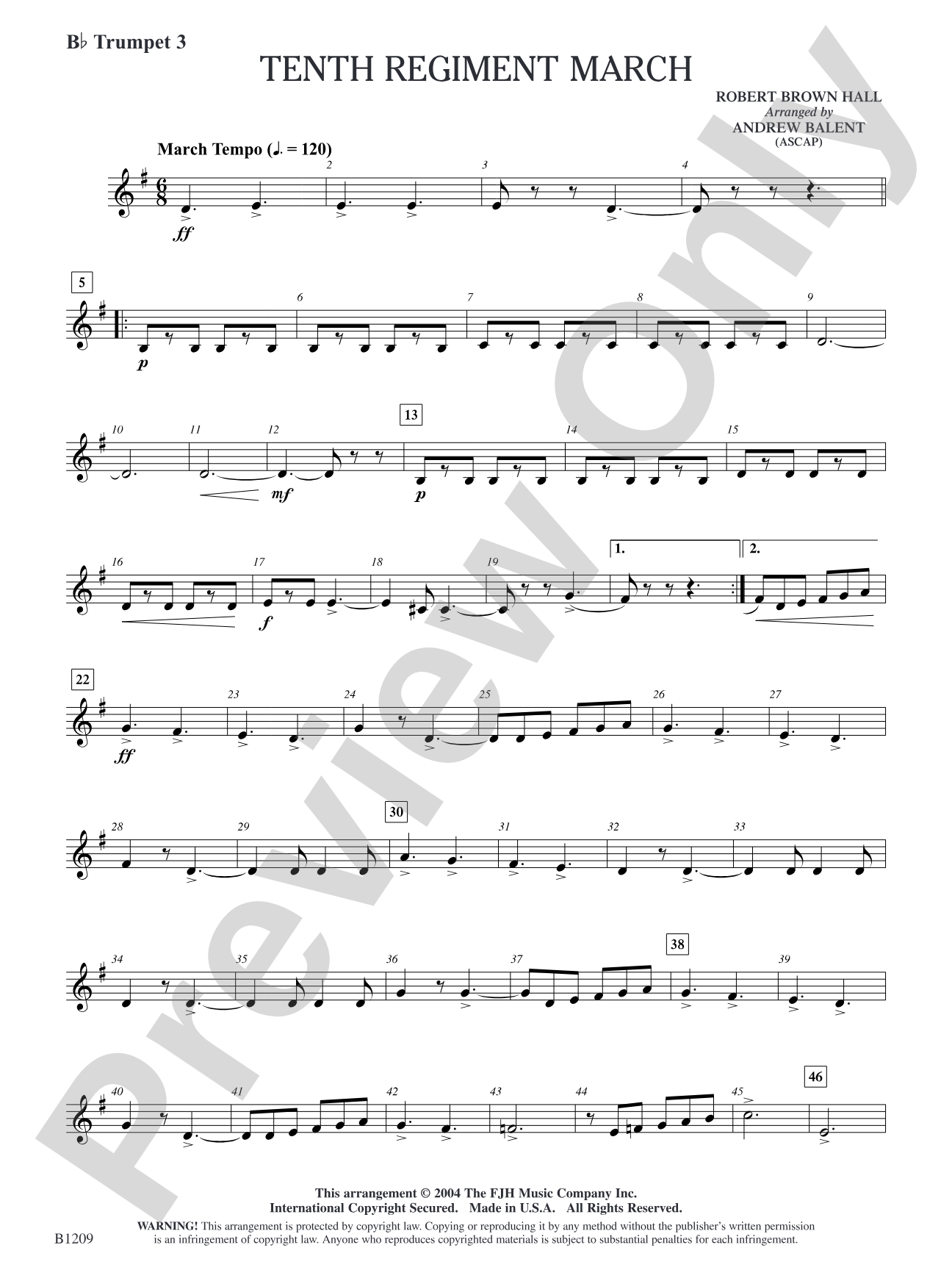 Tenth Regiment March: B-flat Trumpet 3