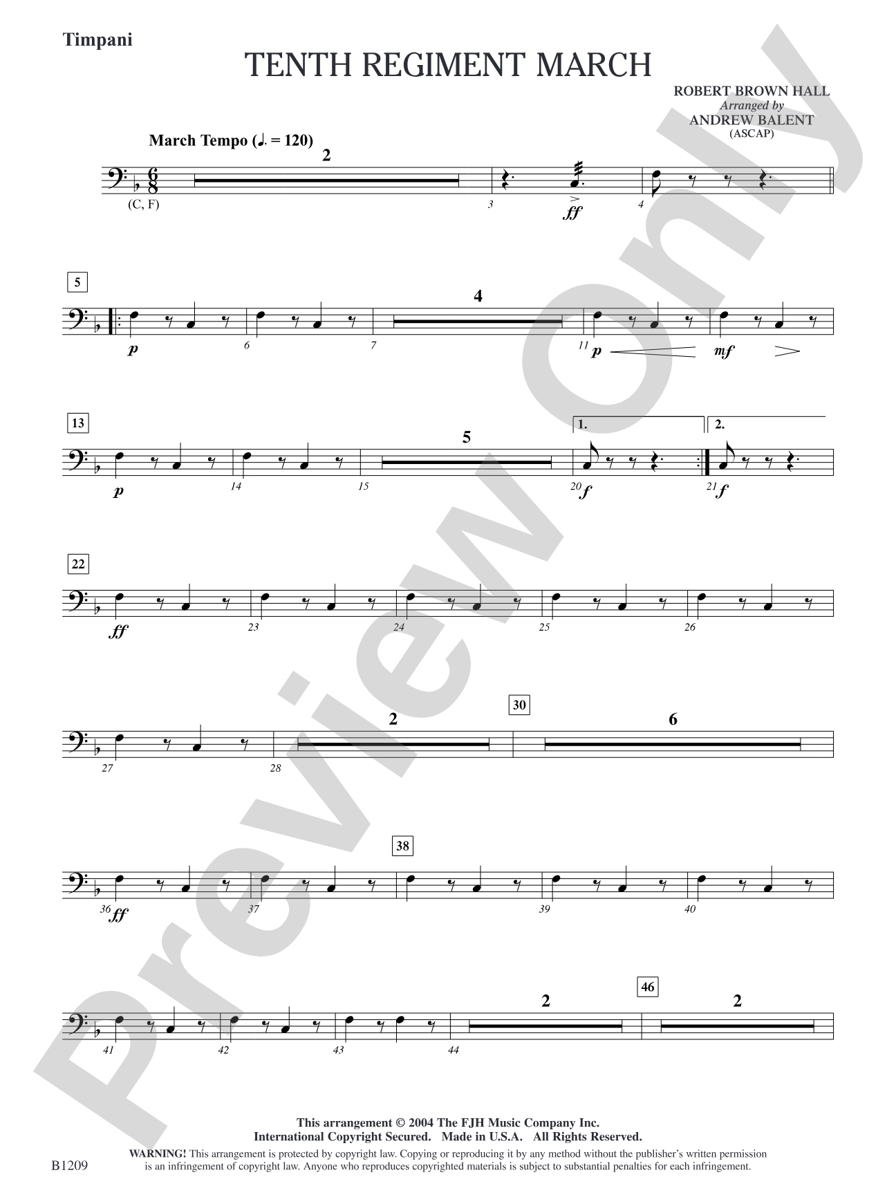 Tenth Regiment March: Timpani