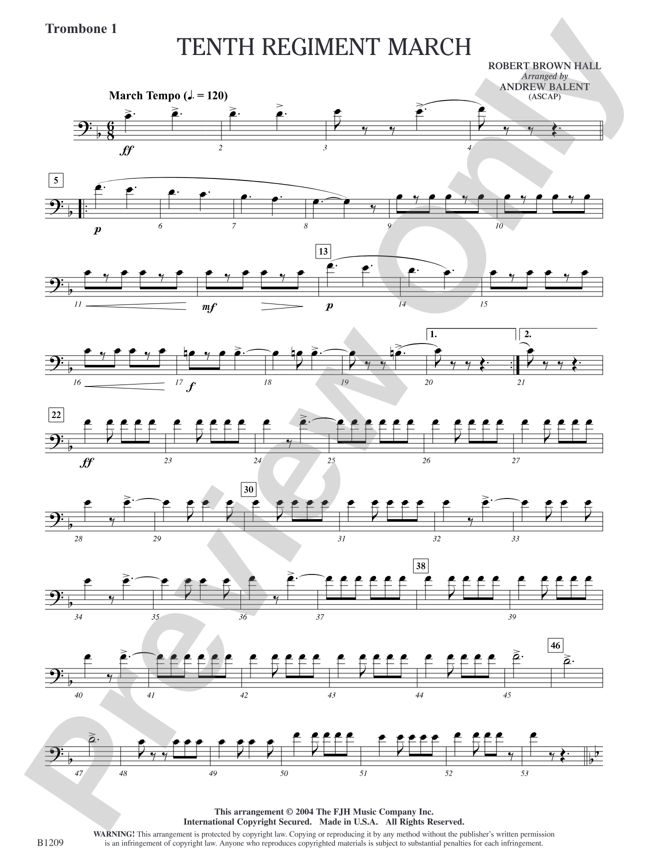 Tenth Regiment March: Trombone 1