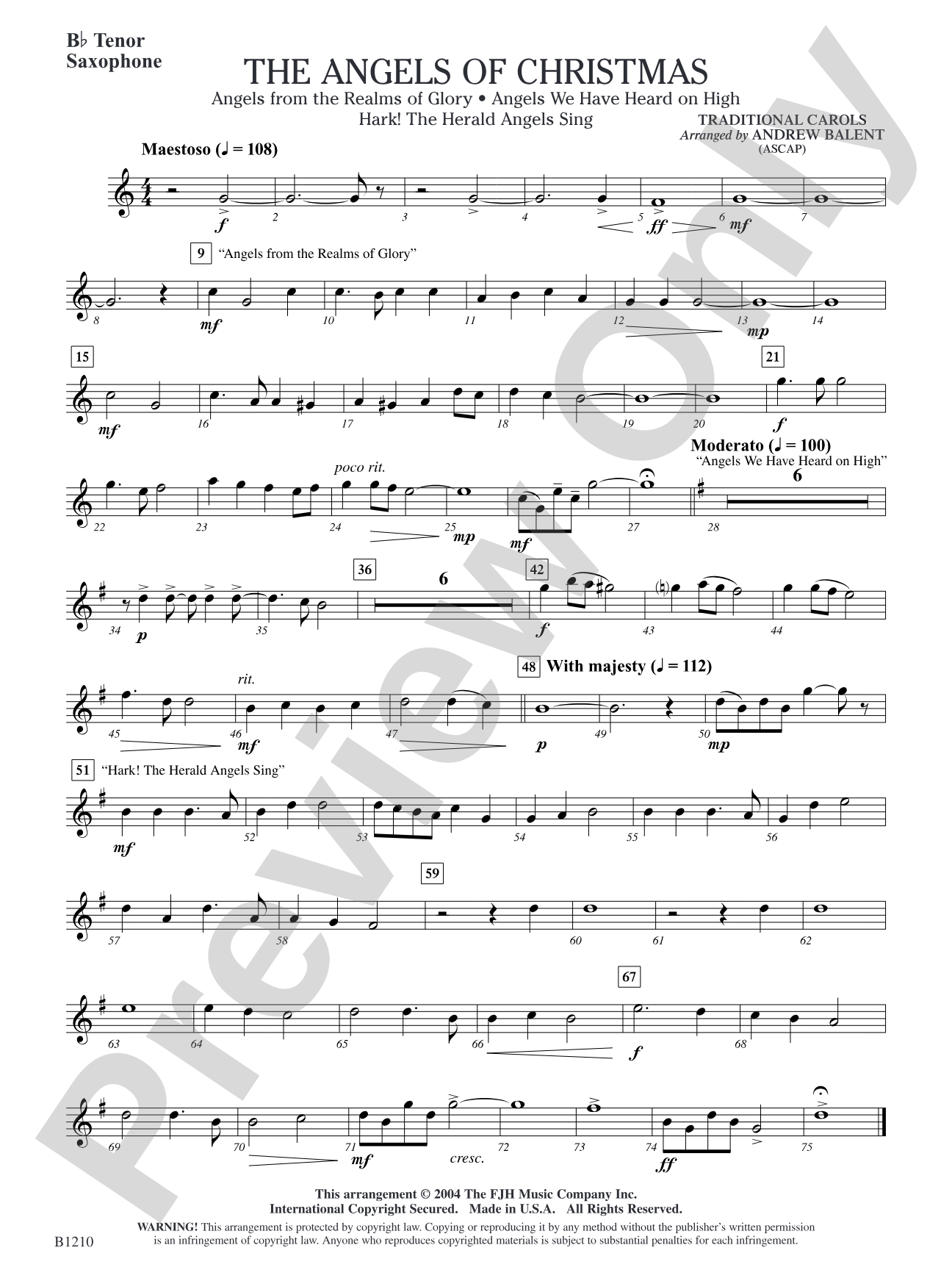 The Angels of Christmas: B-flat Tenor Saxophone