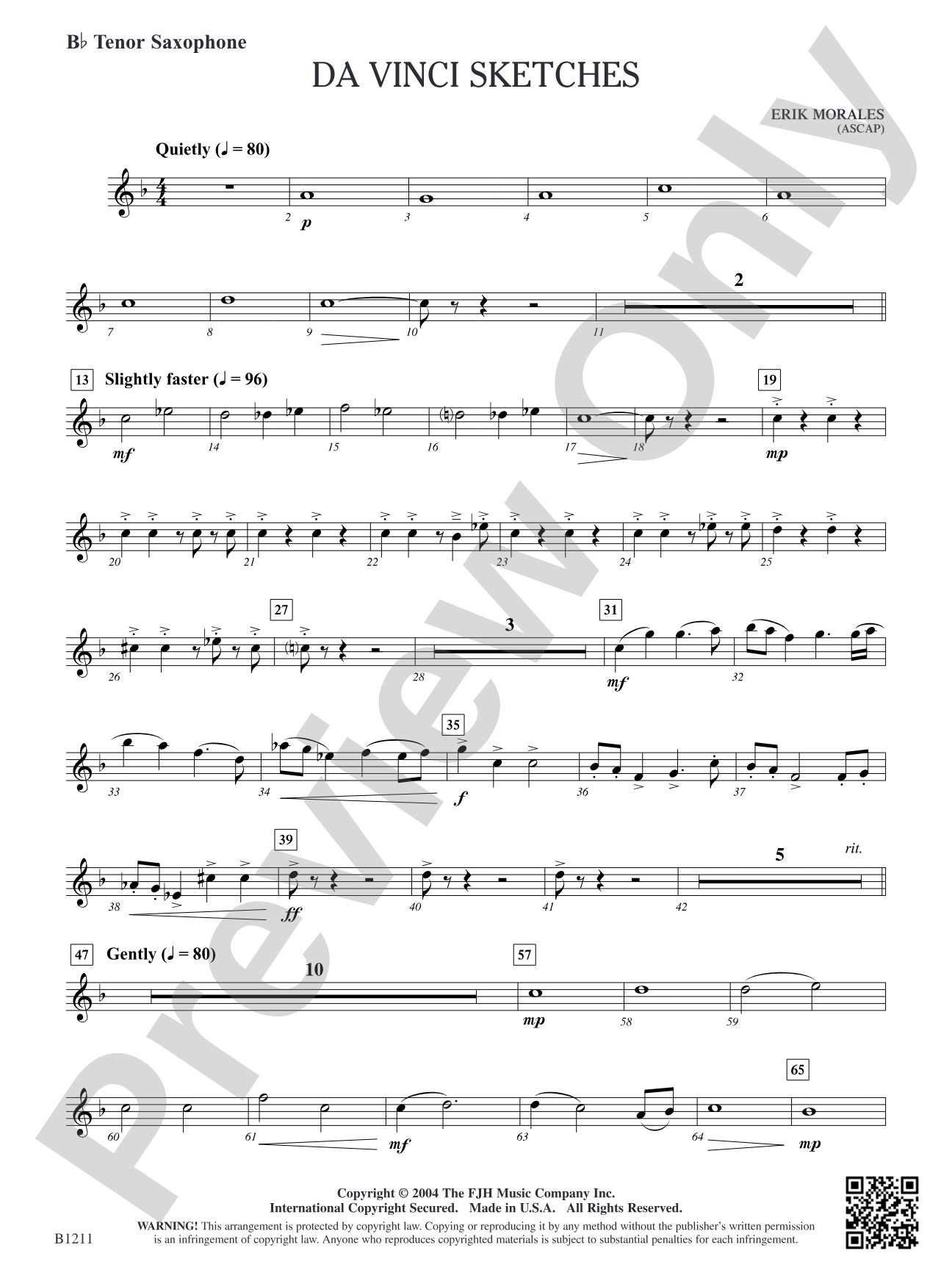 Da Vinci Sketches: B-flat Tenor Saxophone