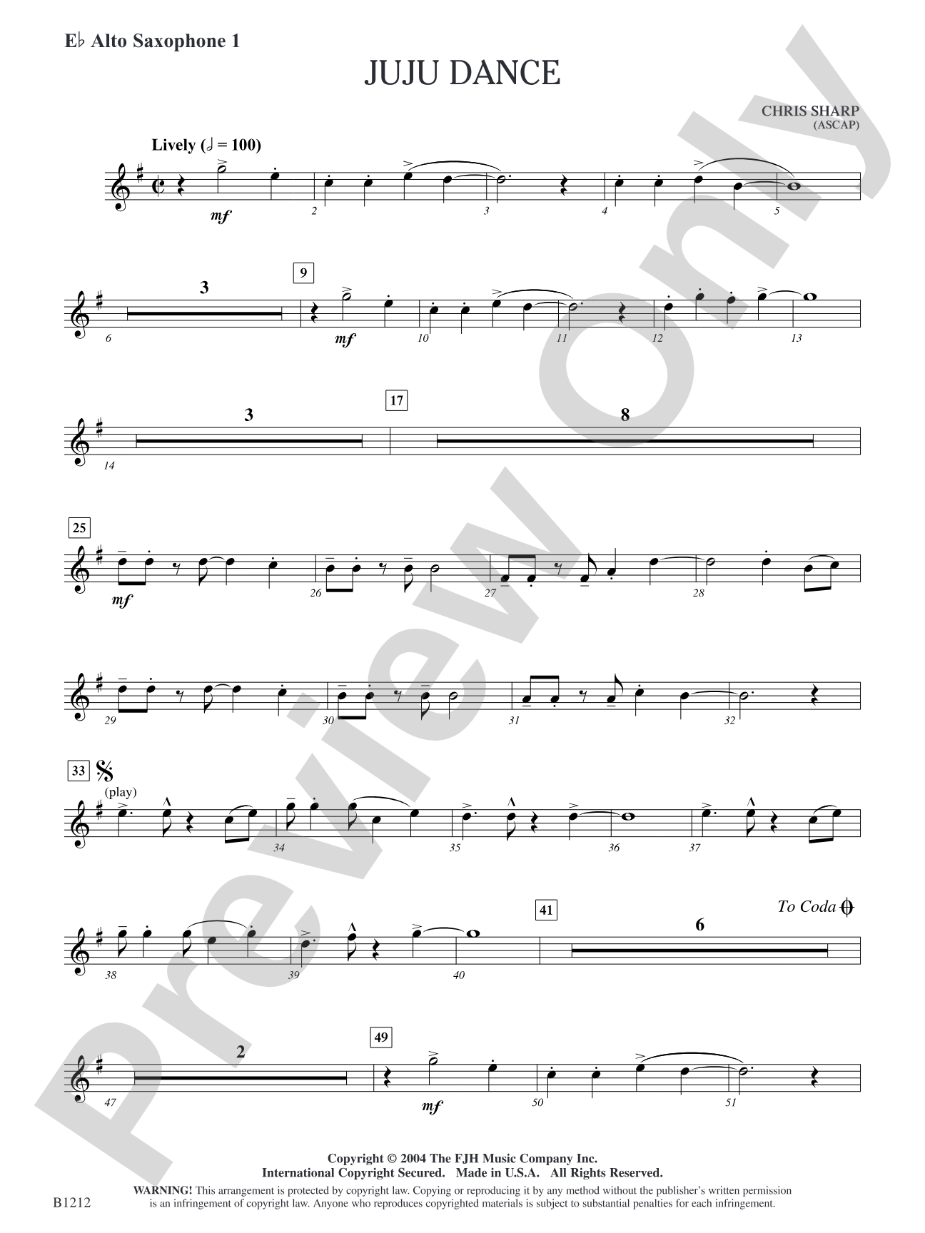 Juju Dance: E-flat Alto Saxophone 1