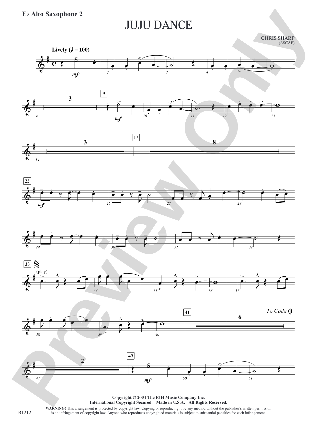 Juju Dance: E-flat Alto Saxophone 2