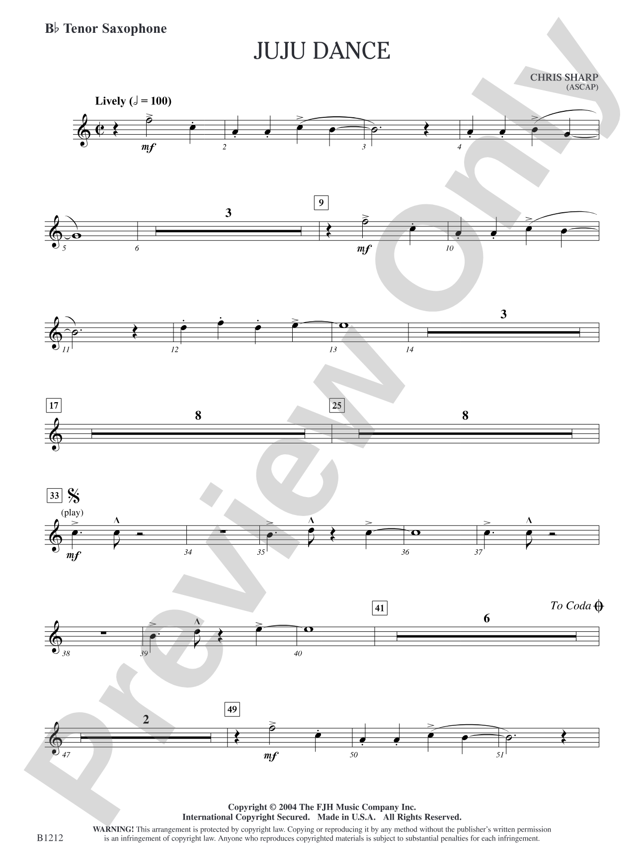 Juju Dance: B-flat Tenor Saxophone