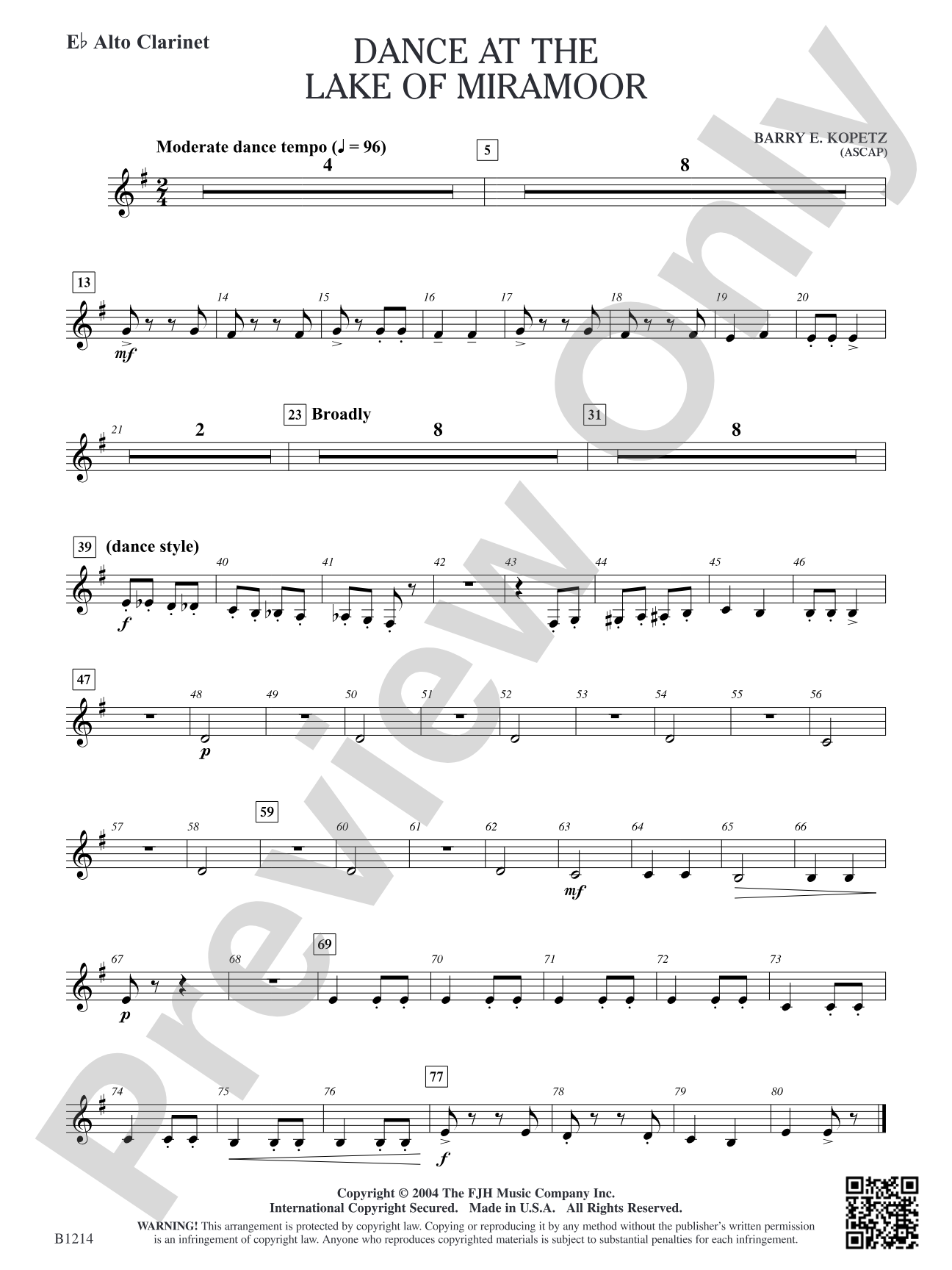 Dance at the Lake of Miramoor: E-flat Alto Clarinet