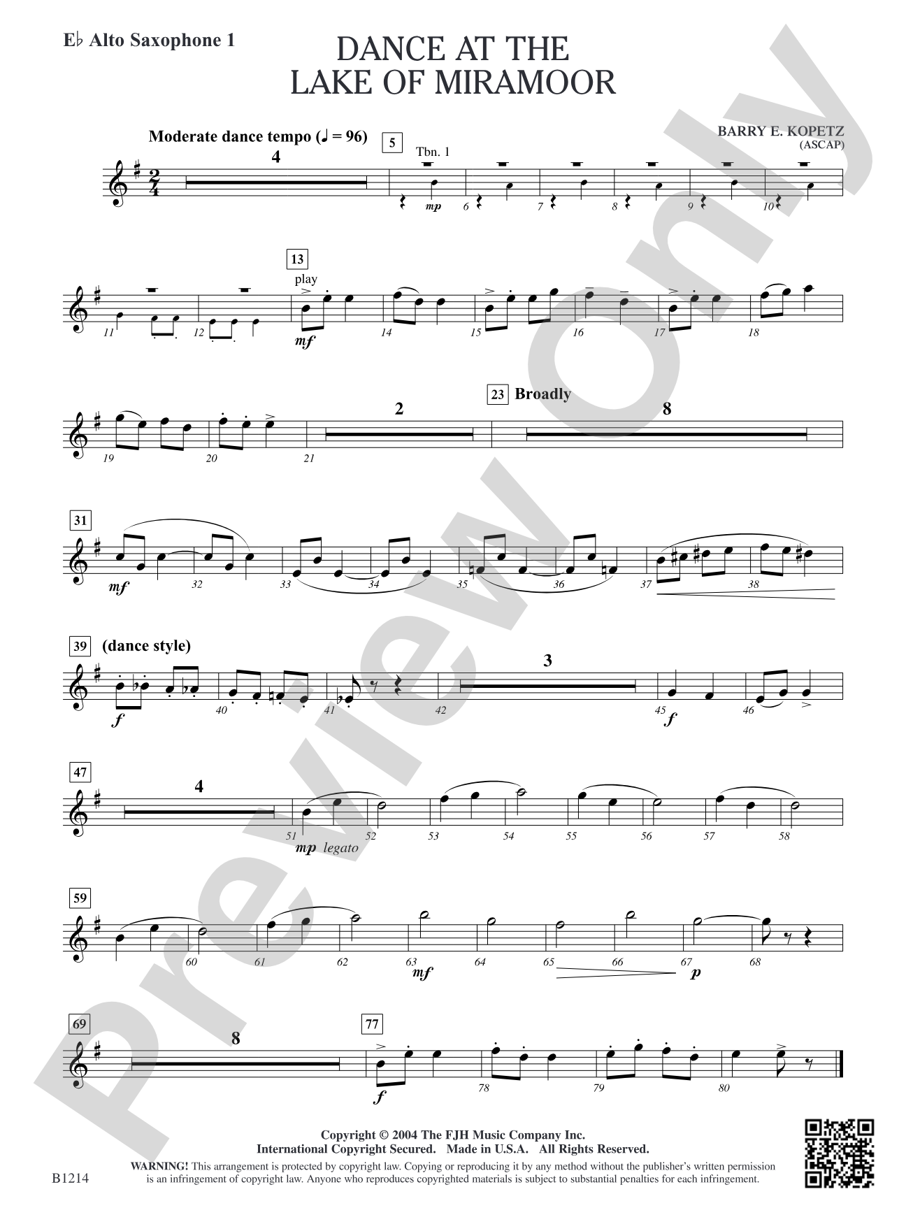 Dance at the Lake of Miramoor: E-flat Alto Saxophone 1