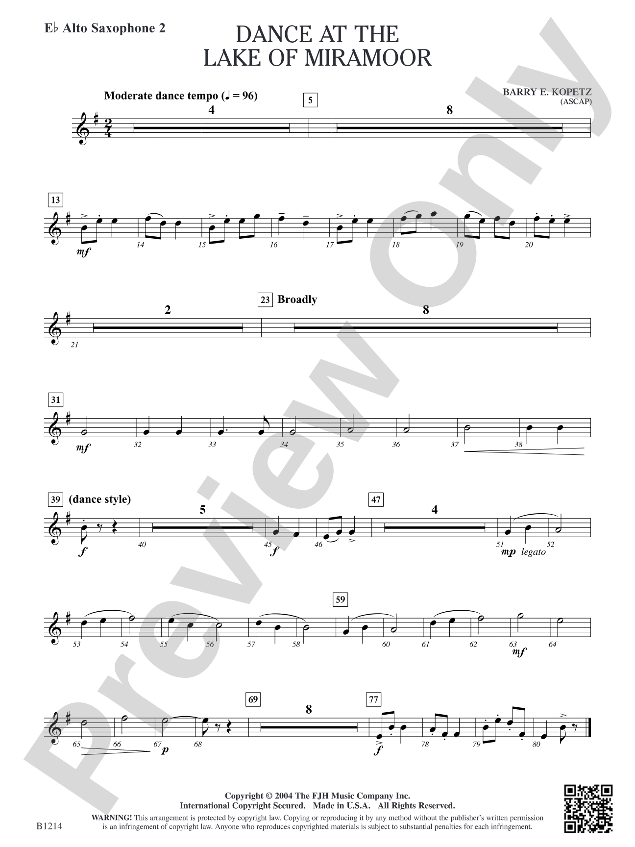 Dance at the Lake of Miramoor: E-flat Alto Saxophone 2