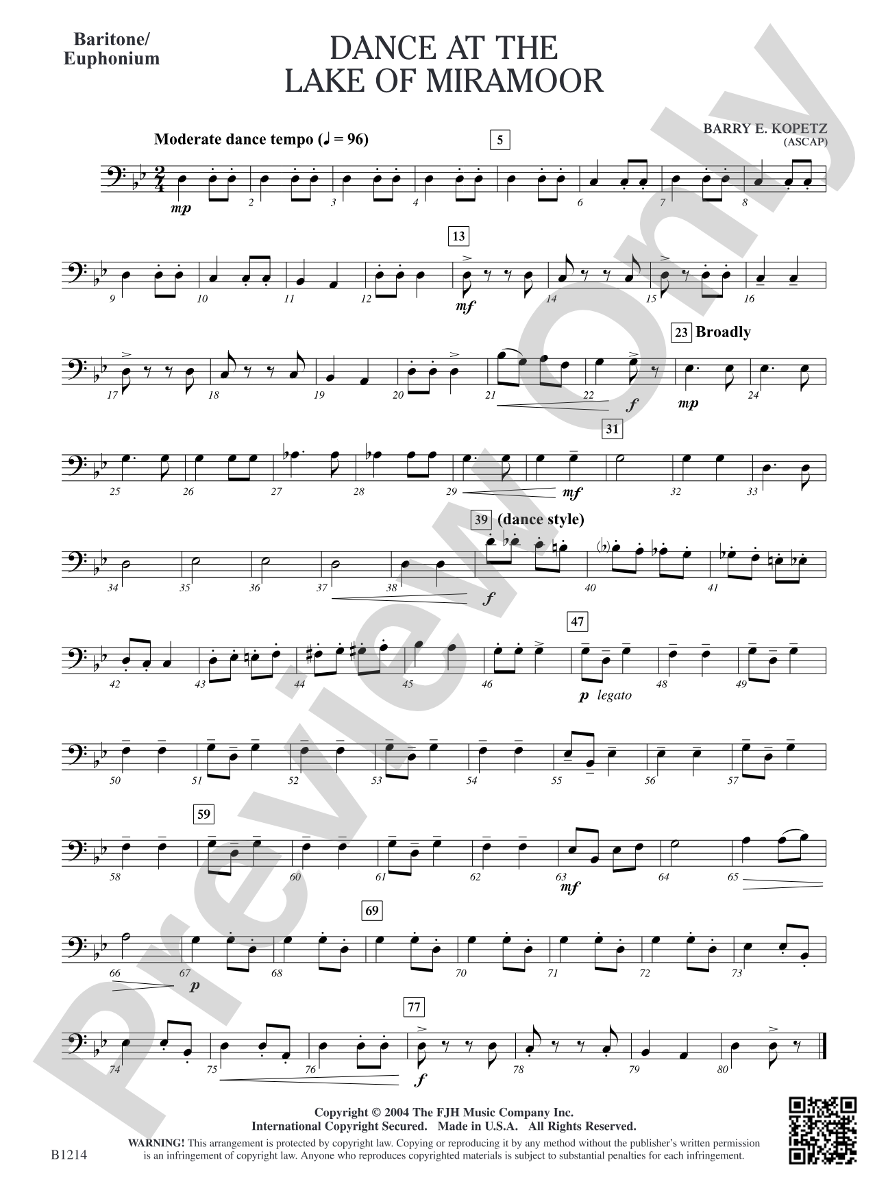 Dance at the Lake of Miramoor: Baritone/Euphonium