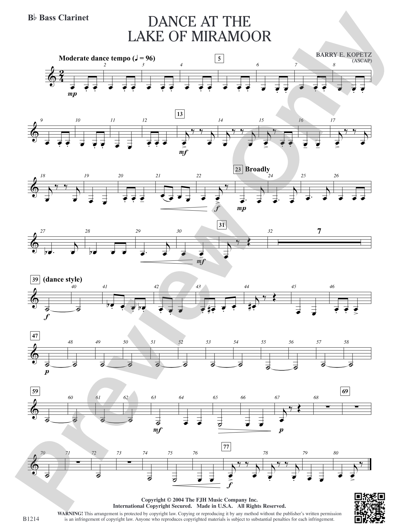 Dance at the Lake of Miramoor: B-flat Bass Clarinet