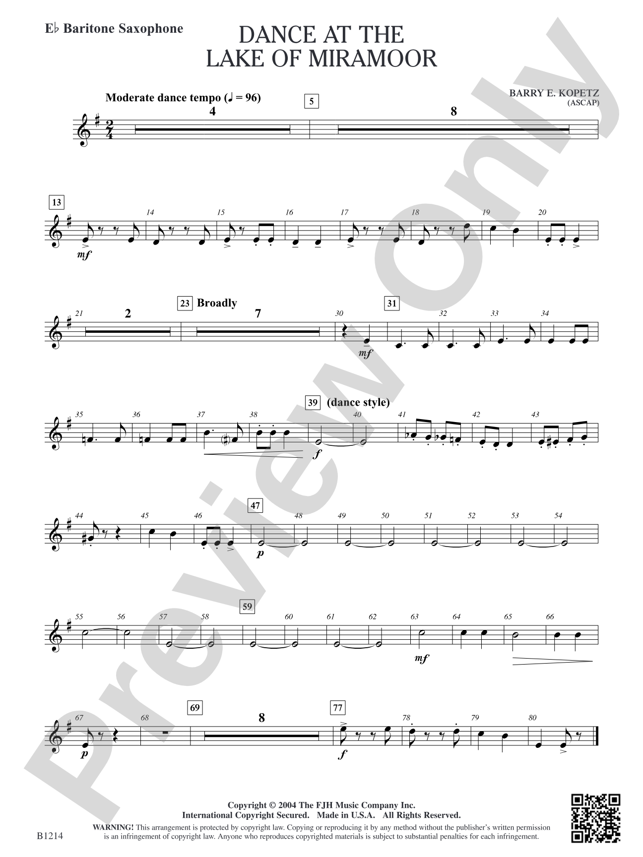Dance at the Lake of Miramoor: E-flat Baritone Saxophone