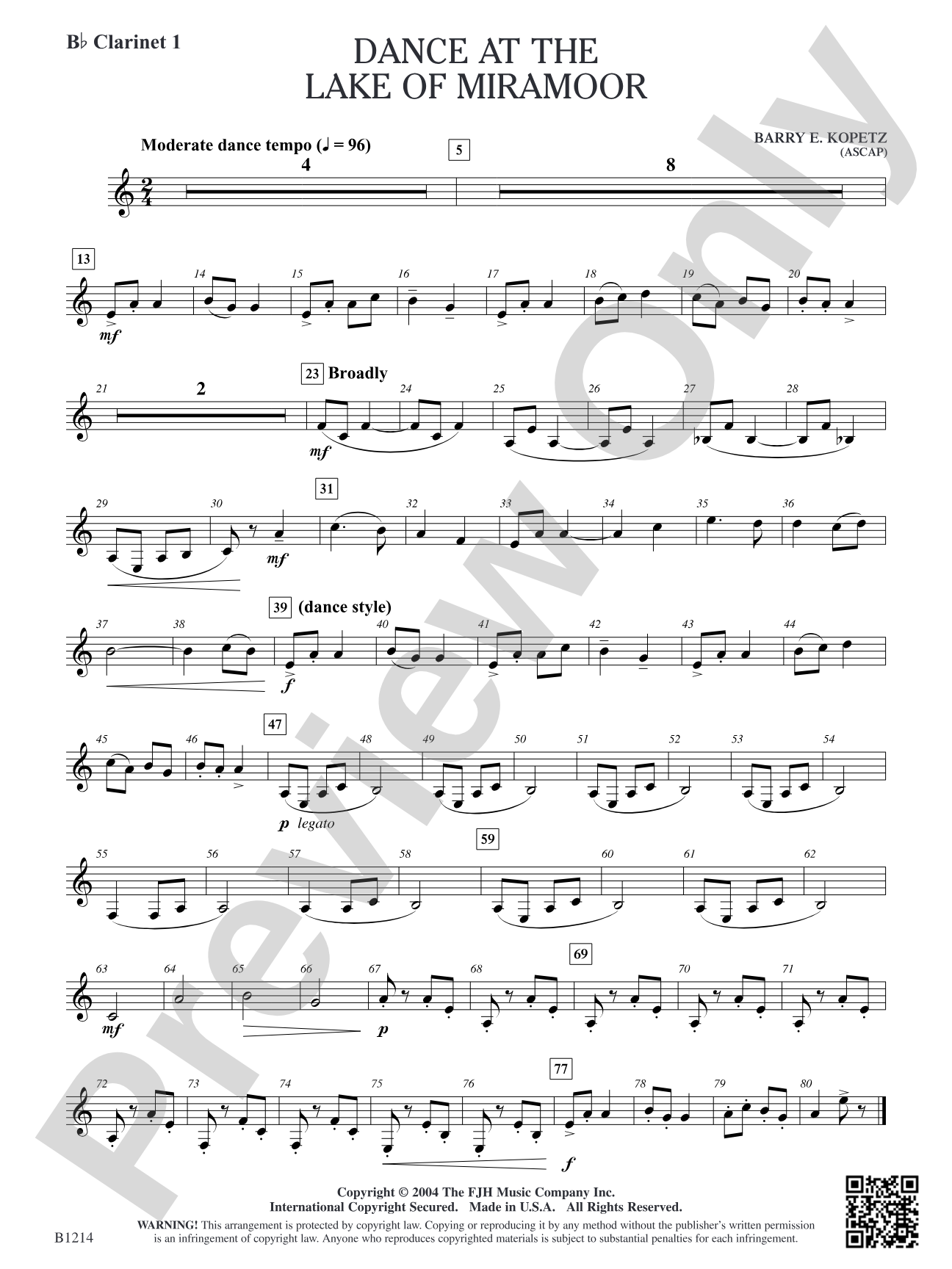 Dance at the Lake of Miramoor: B-flat Clarinet 1