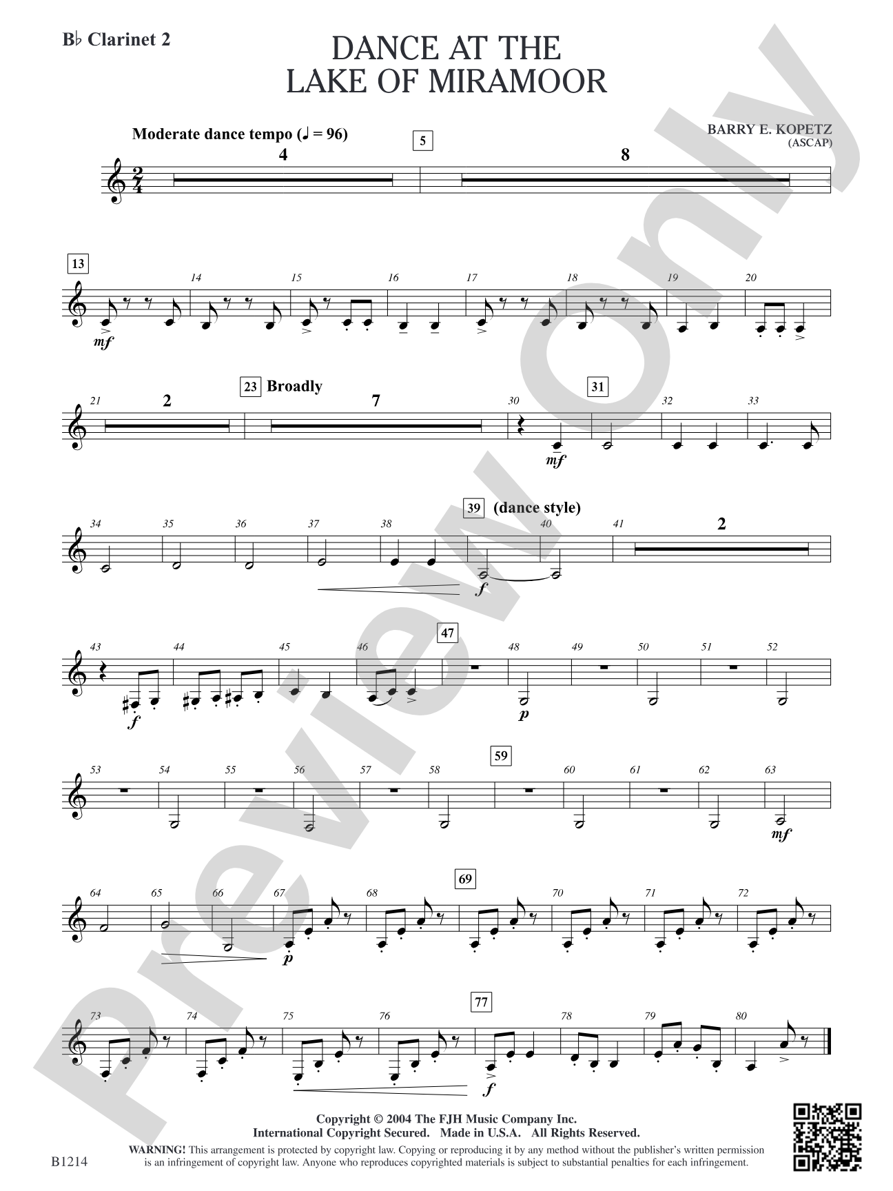 Dance at the Lake of Miramoor: B-flat Clarinet 2