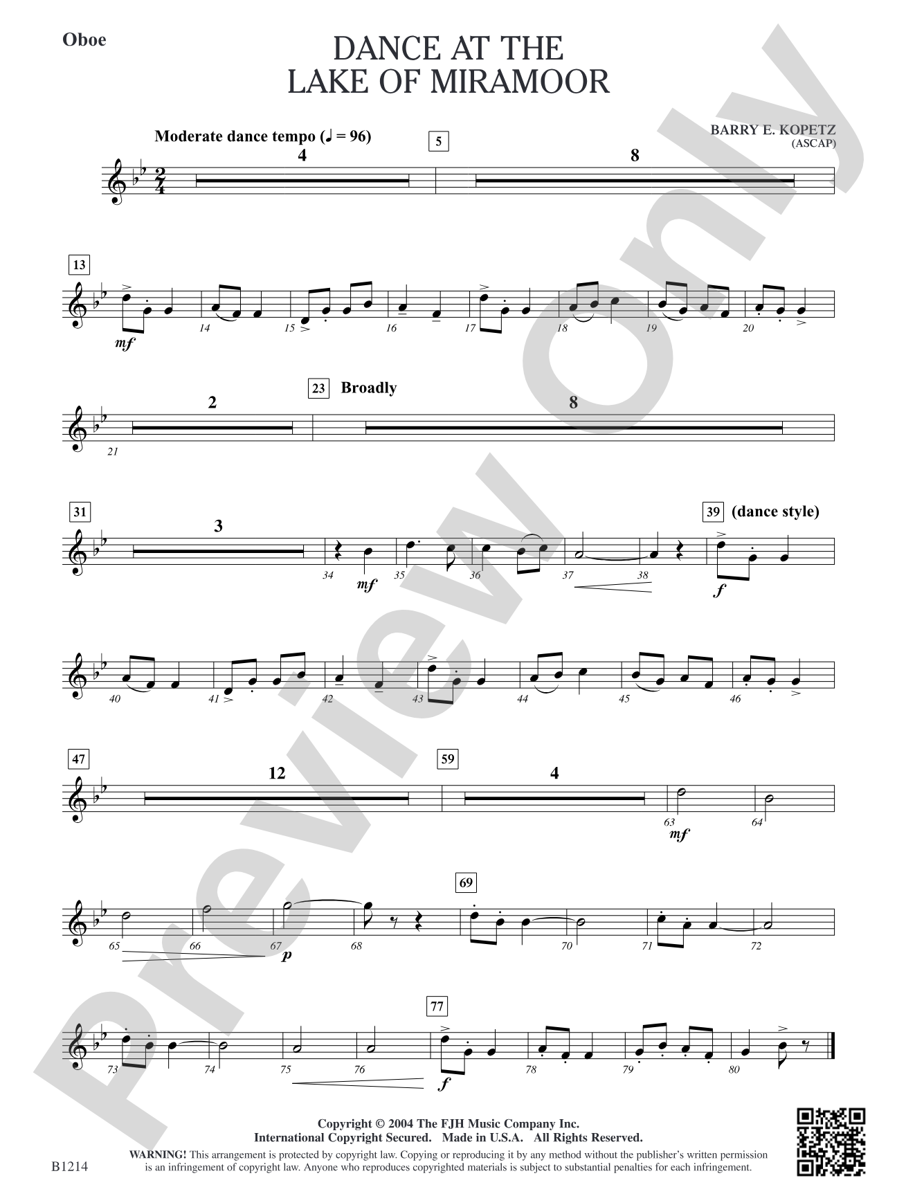 Dance at the Lake of Miramoor: Oboe