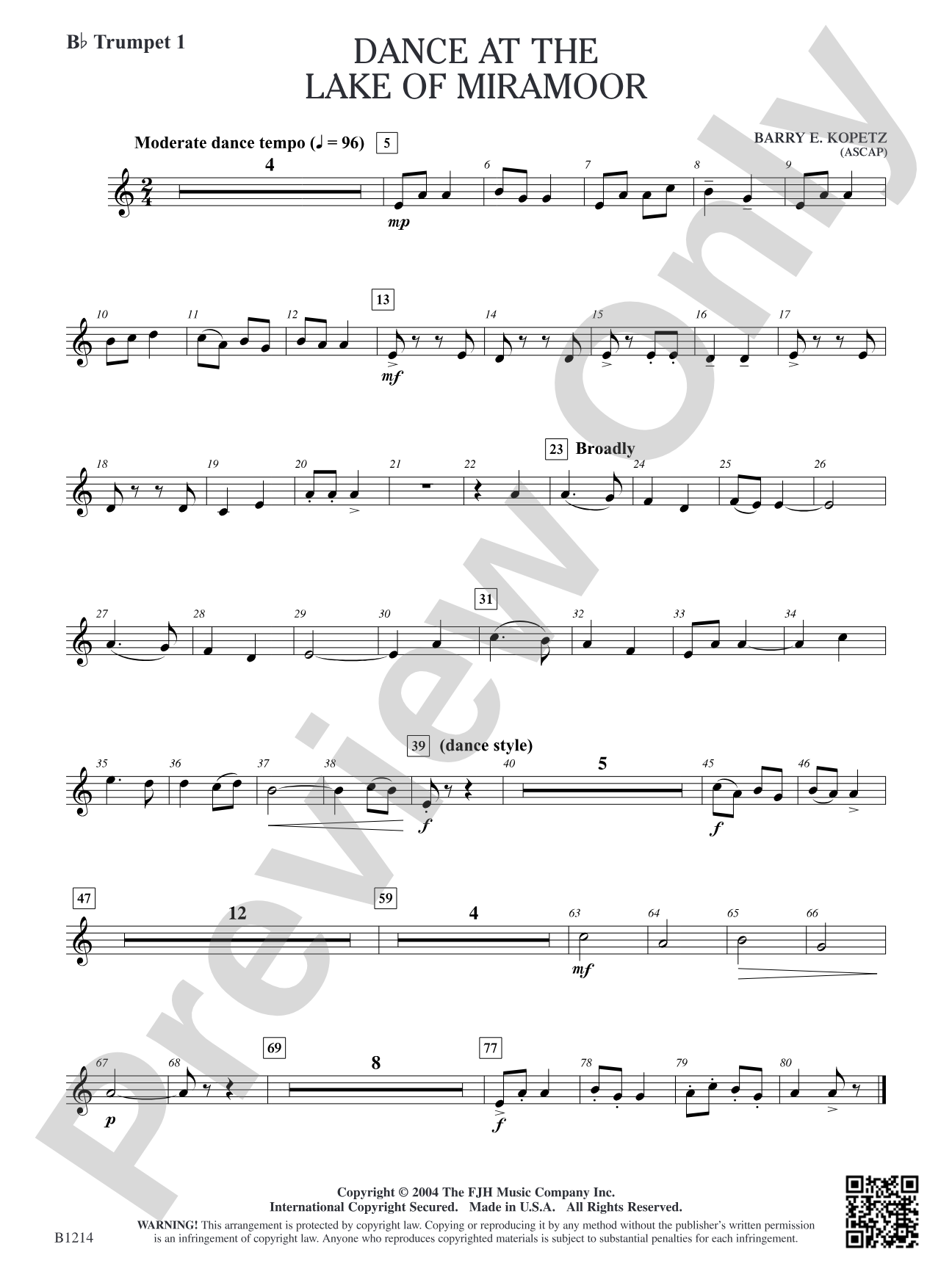Dance at the Lake of Miramoor: B-flat Trumpet 1