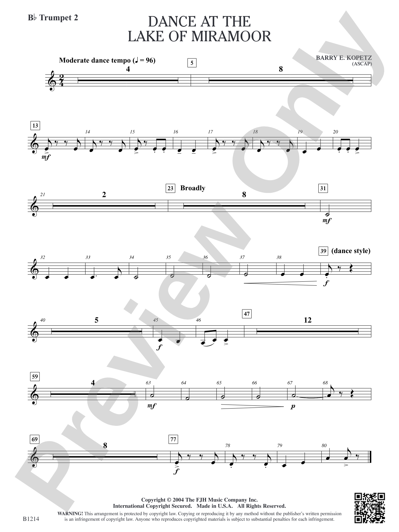 Dance at the Lake of Miramoor: B-flat Trumpet 2