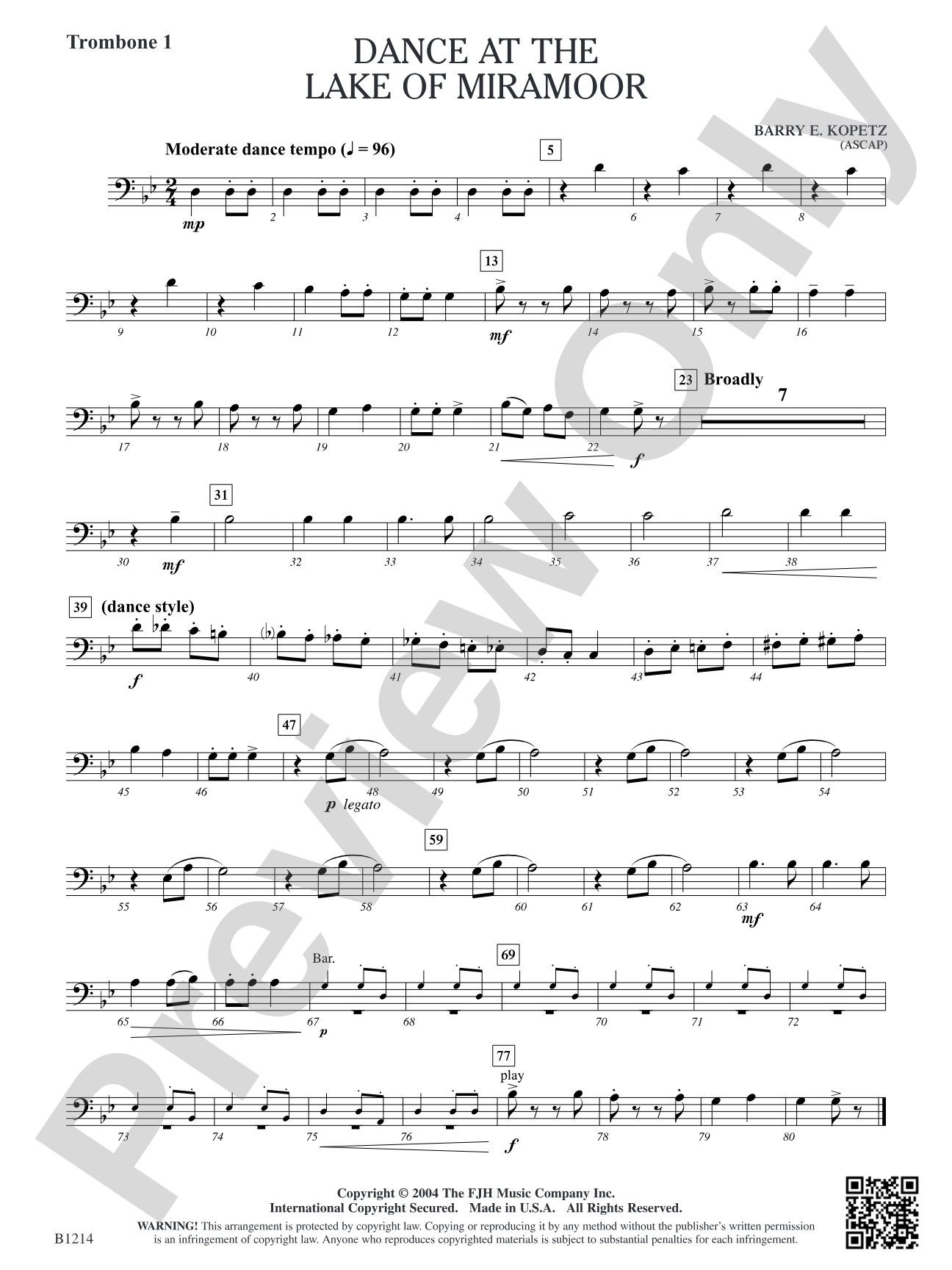 Dance at the Lake of Miramoor: Trombone 1