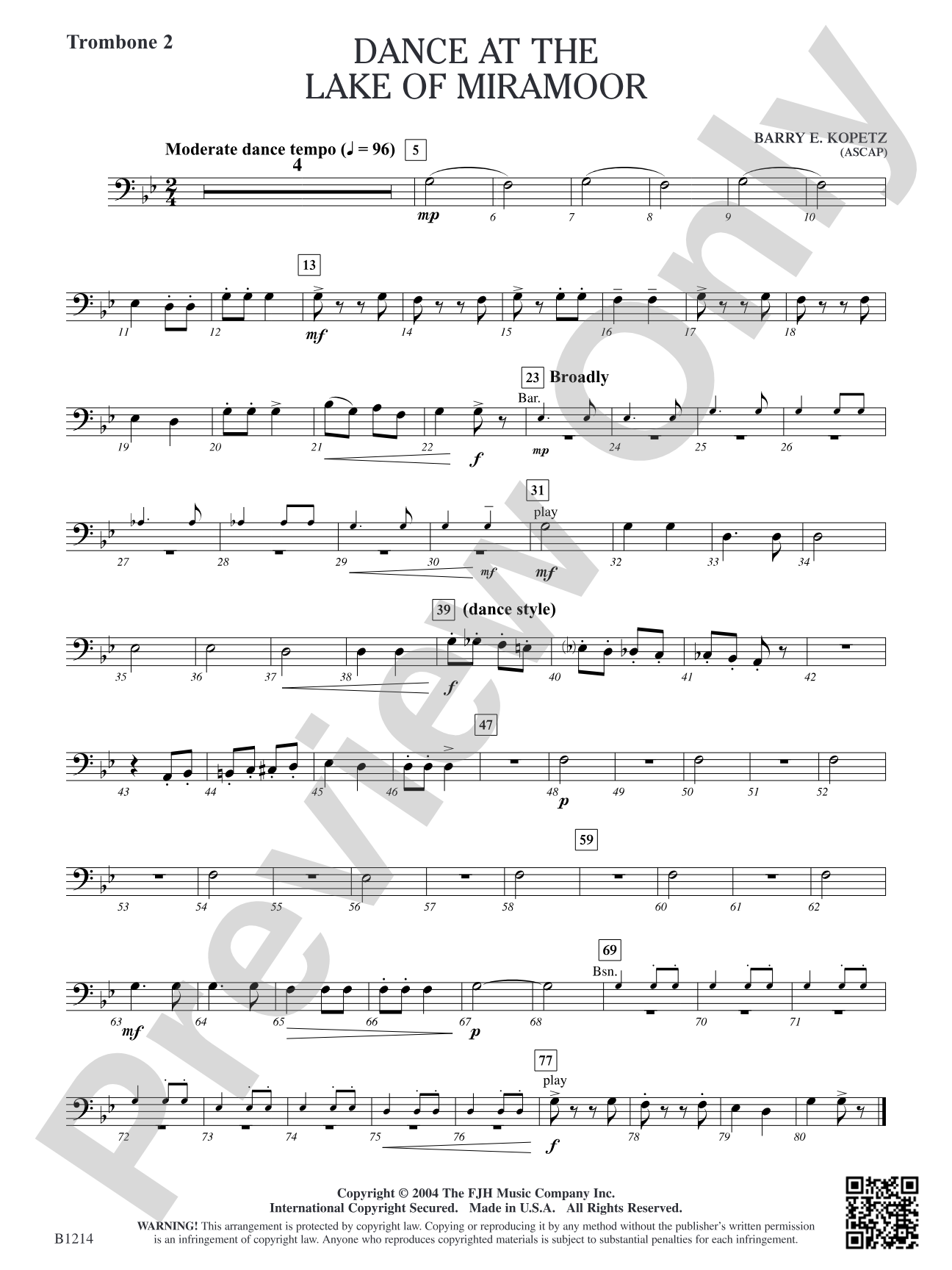 Dance at the Lake of Miramoor: Trombone 2