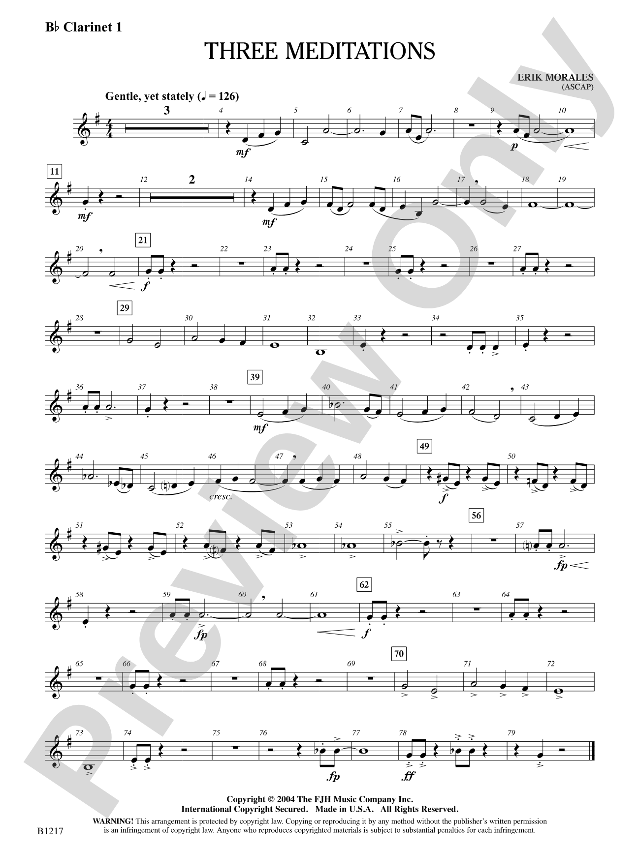 Three Meditations: B-flat Clarinet 1