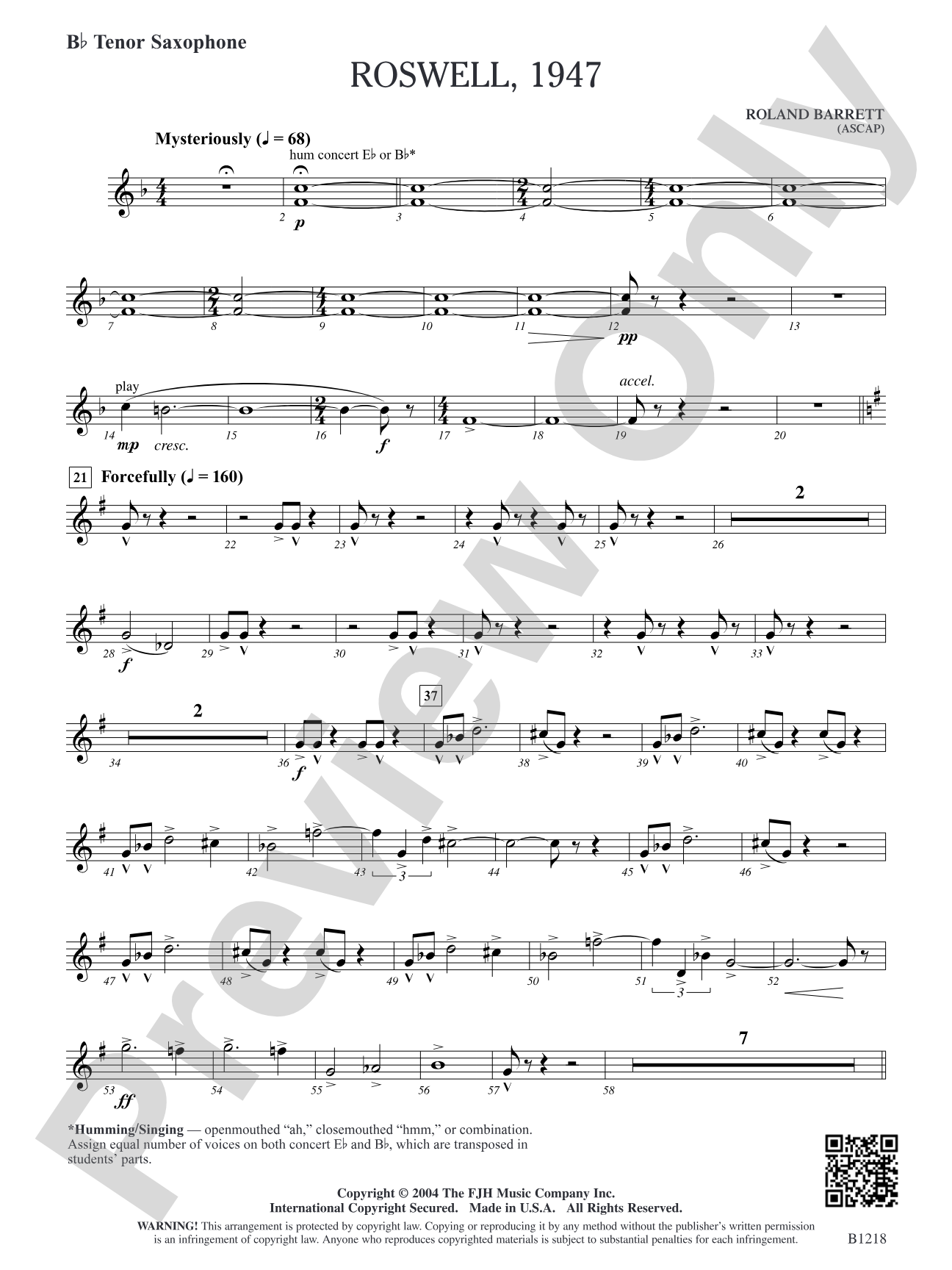 Roswell, 1947: B-flat Tenor Saxophone