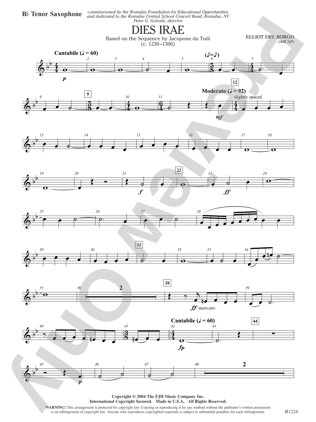 Dies Irae: B-flat Tenor Saxophone