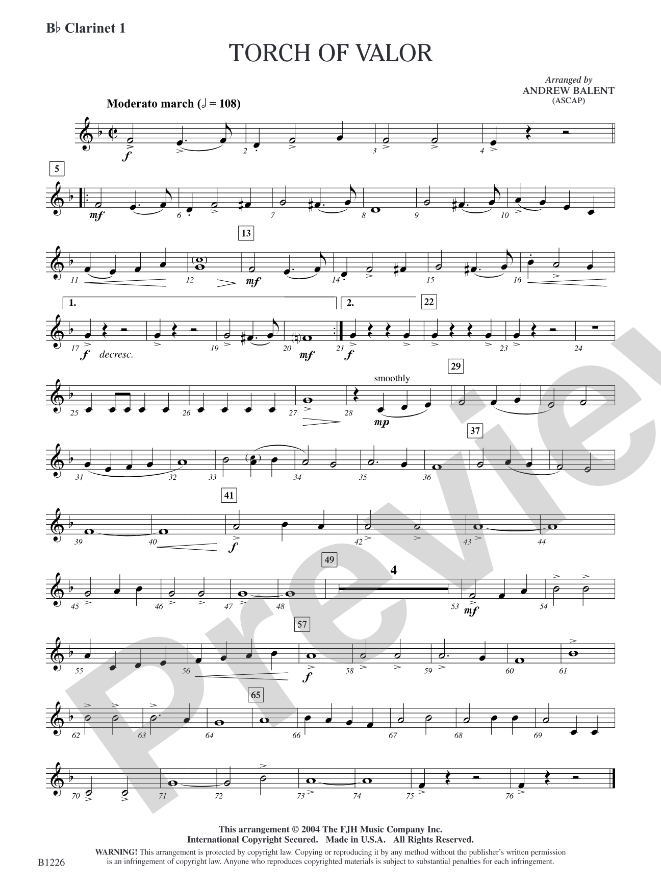 Torch of Valor: B-flat Clarinet 1
