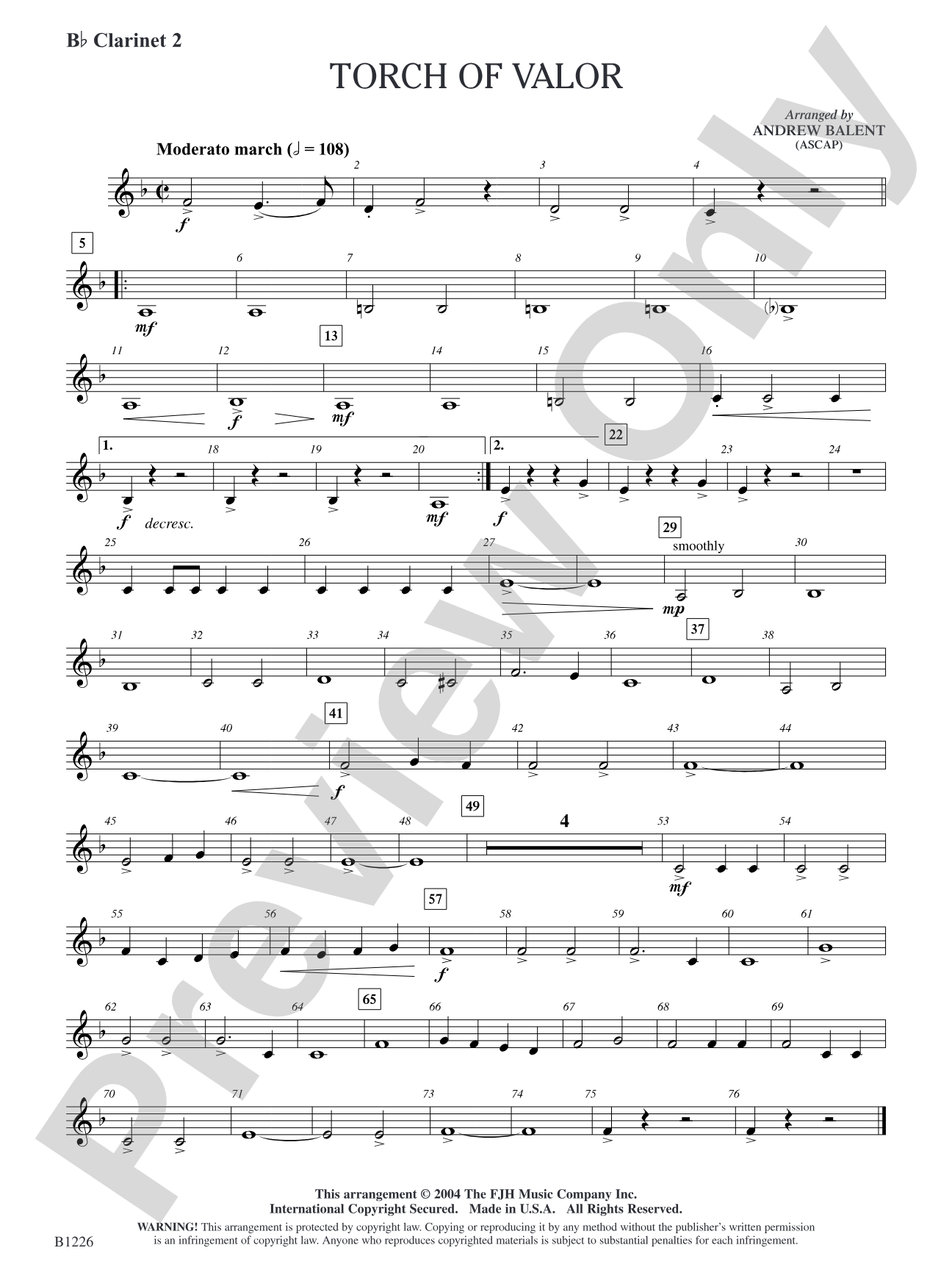 Torch of Valor: B-flat Clarinet 2