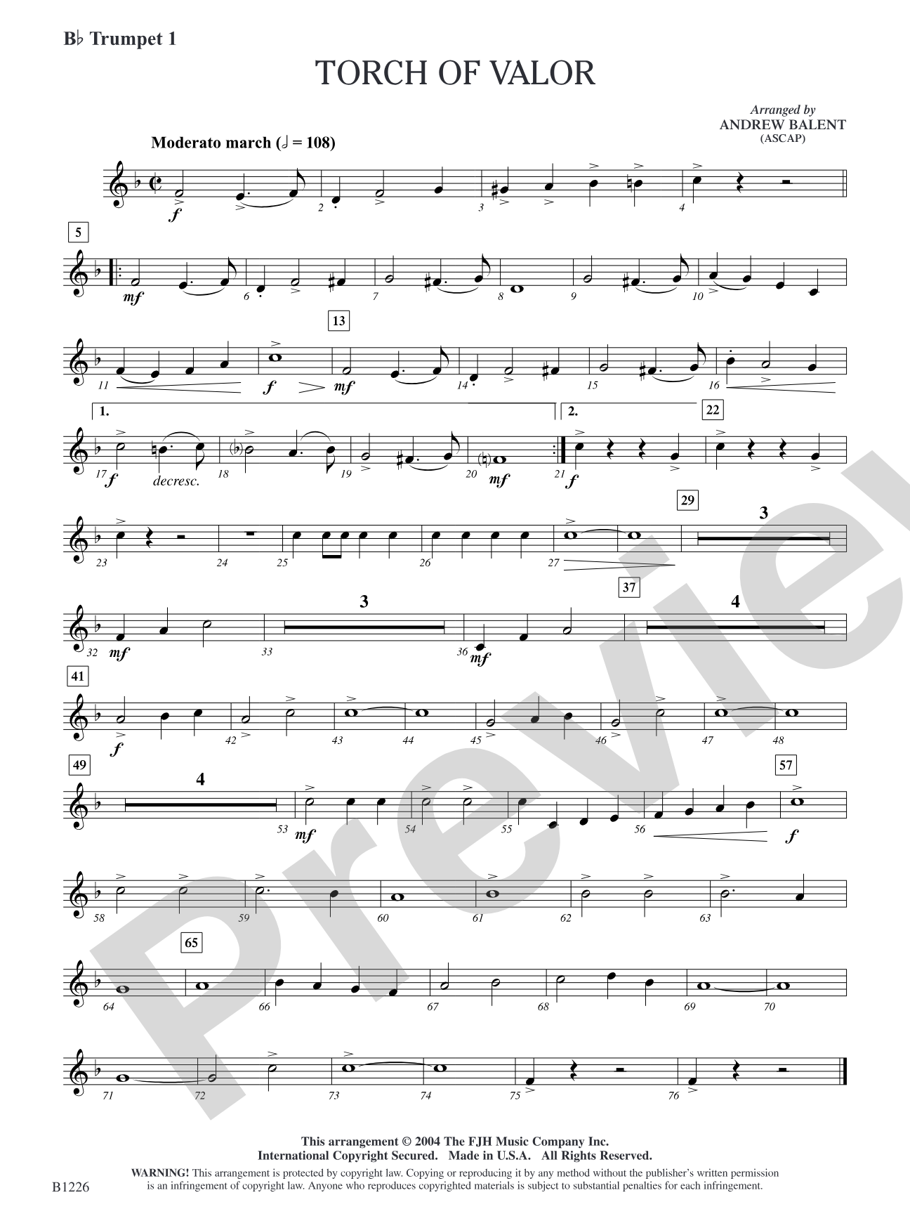 Torch of Valor: B-flat Trumpet 1