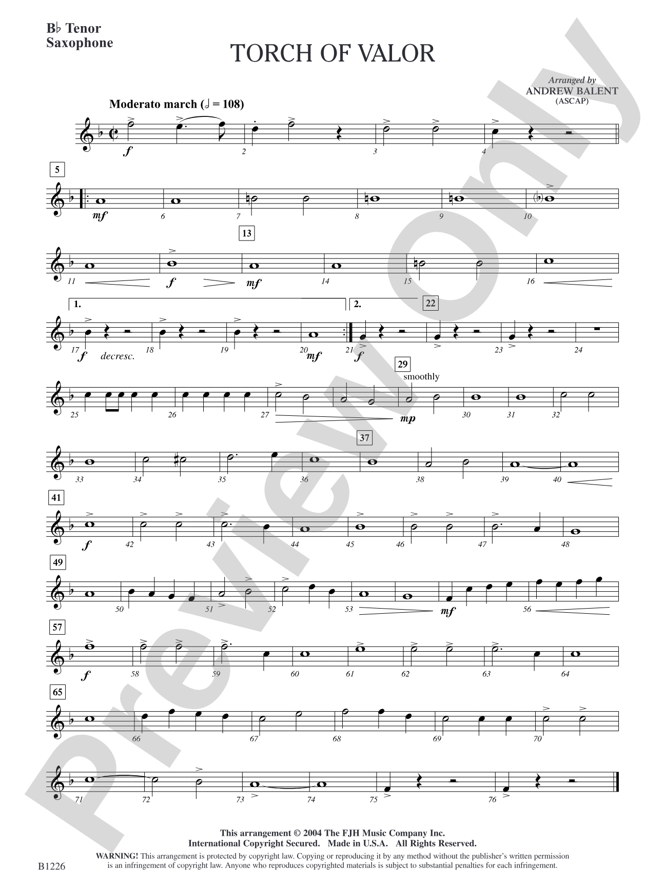 Torch of Valor: B-flat Tenor Saxophone