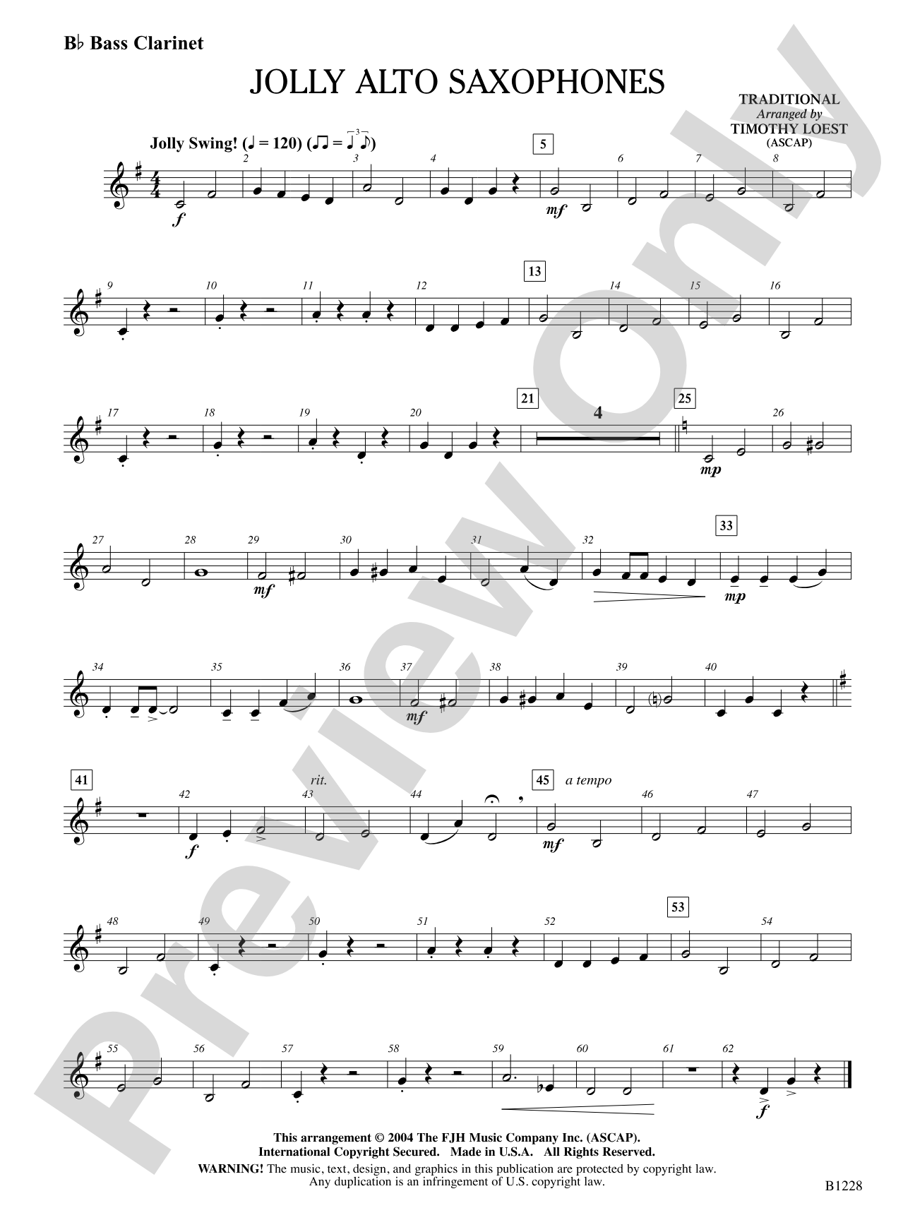 Jolly Alto Saxophones: B-flat Bass Clarinet