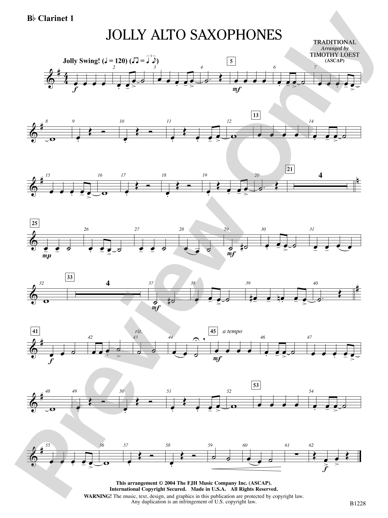 Jolly Alto Saxophones: B-flat Clarinet 1