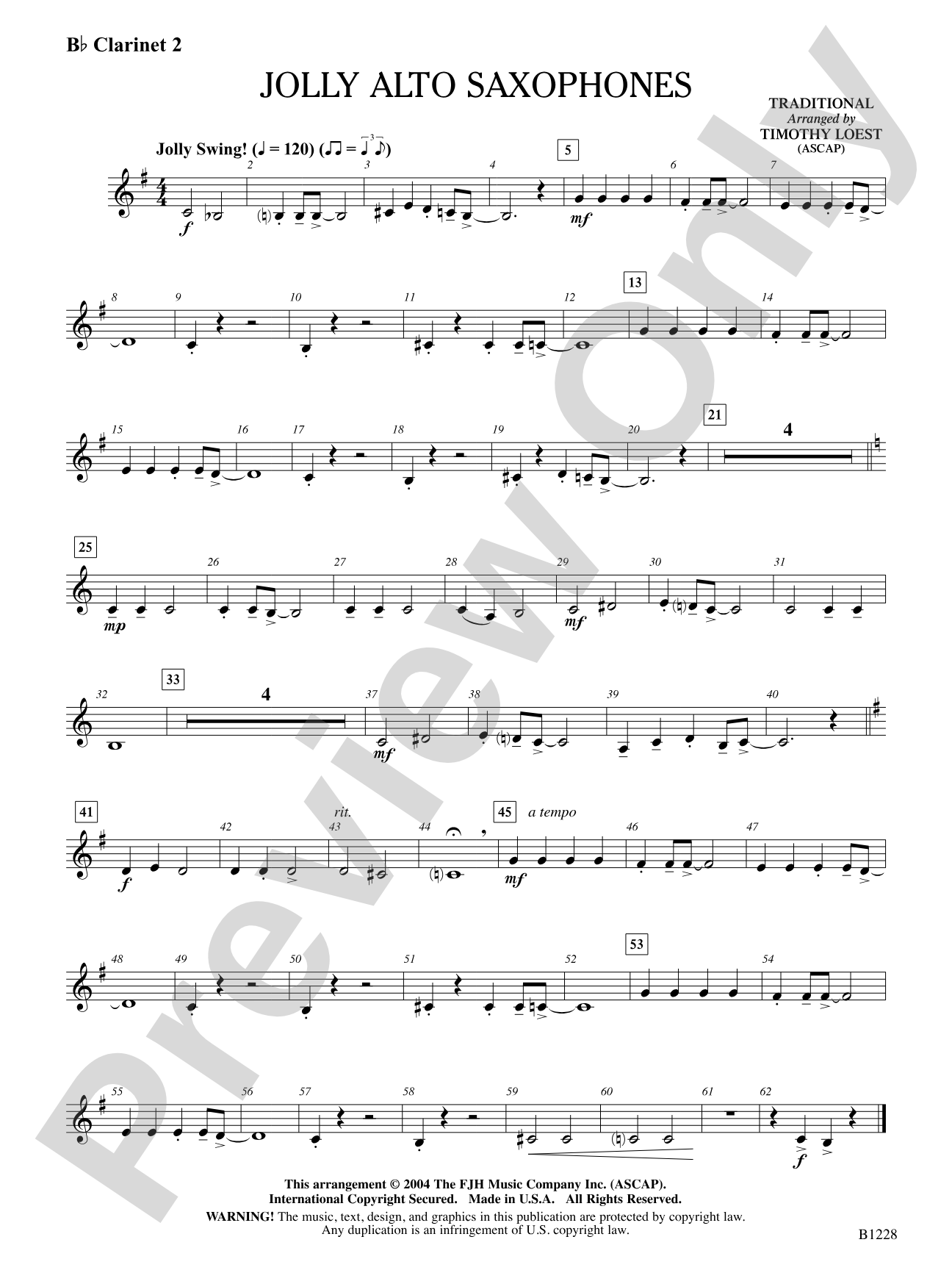 Jolly Alto Saxophones: B-flat Clarinet 2