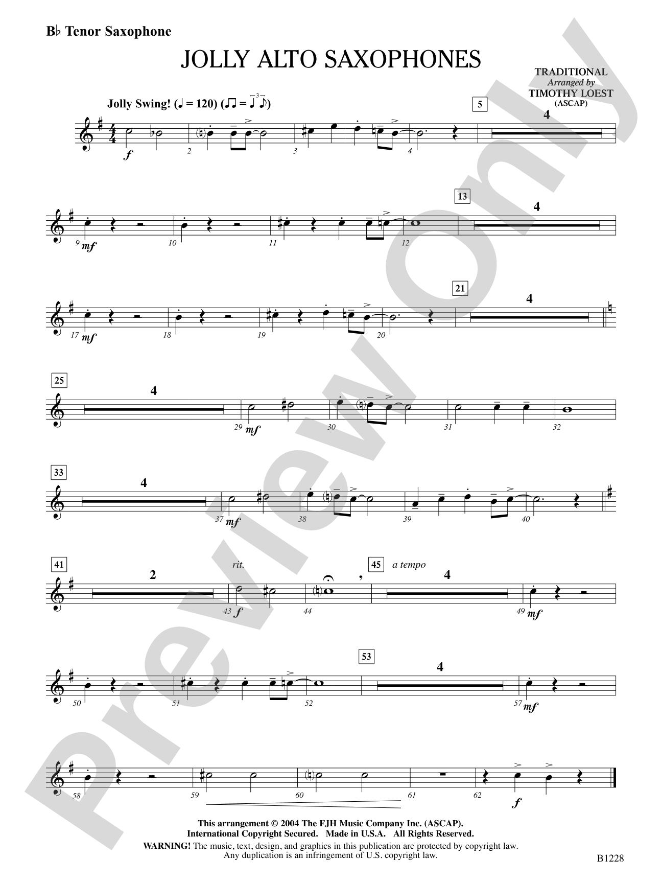 Jolly Alto Saxophones: B-flat Tenor Saxophone