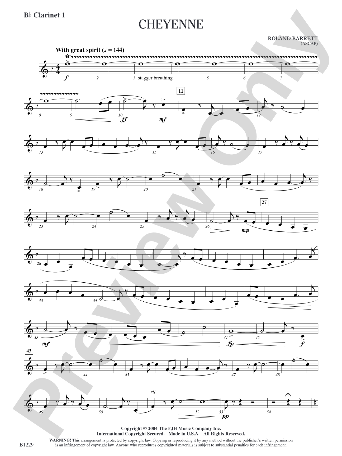 Cheyenne: B-flat Clarinet 1