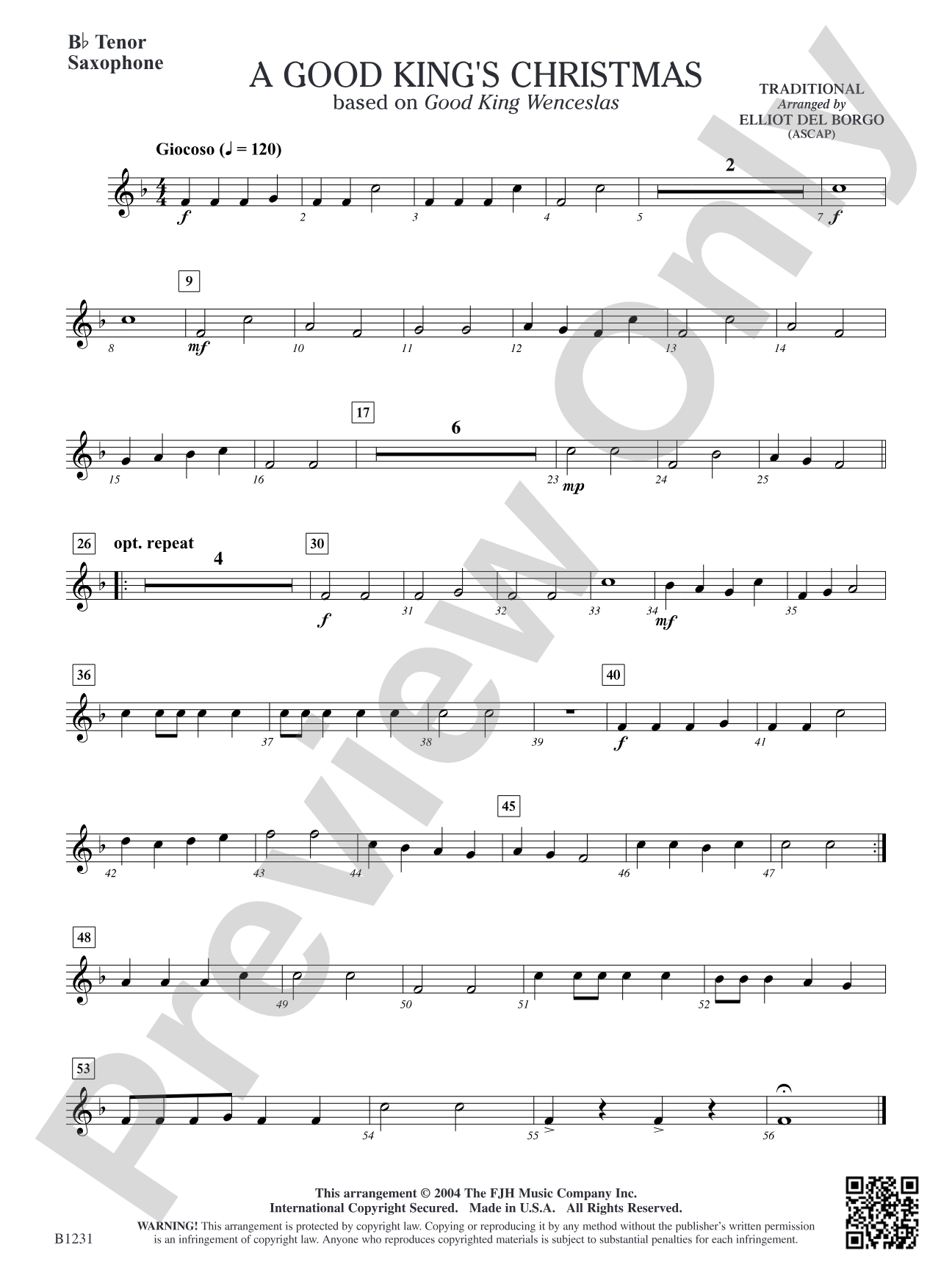 A Good King's Christmas: B-flat Tenor Saxophone